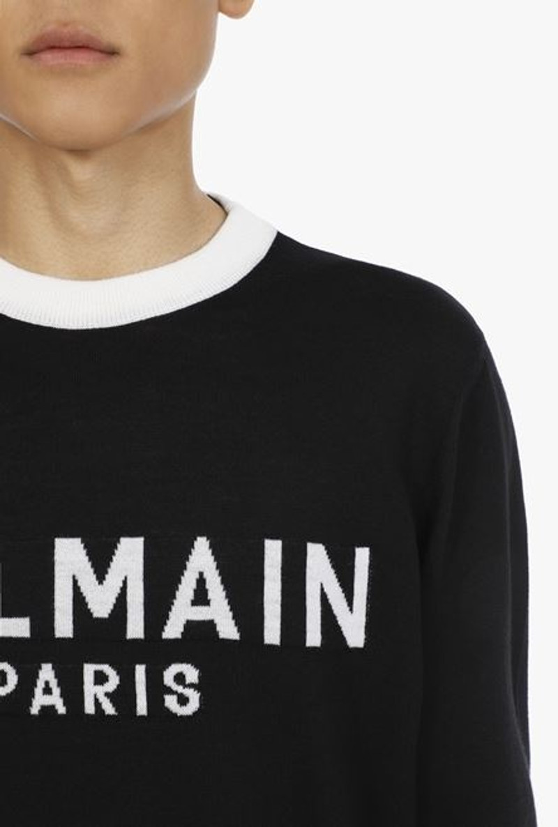 Black wool sweater with embroidered white Balmain logo 5