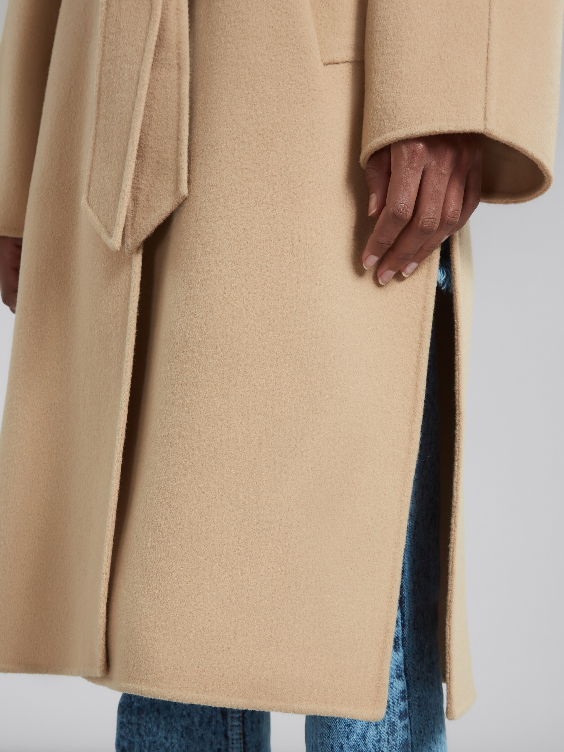 BEIGE WOOL COAT WITH WAIST BELT - 5