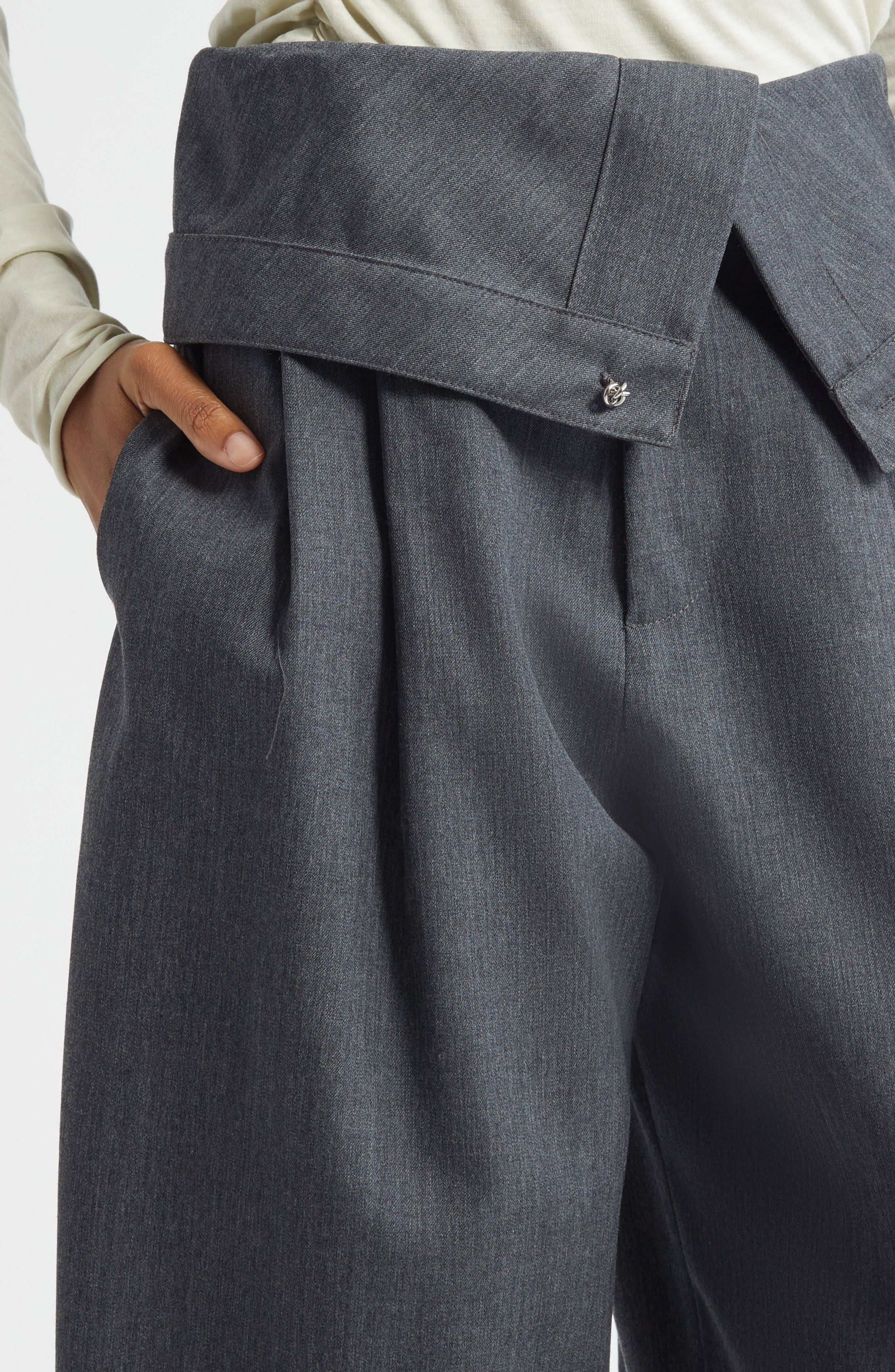 JW Anderson Foldover Wool Trousers in 972 Charcoal Melange at Nordstrom - 4