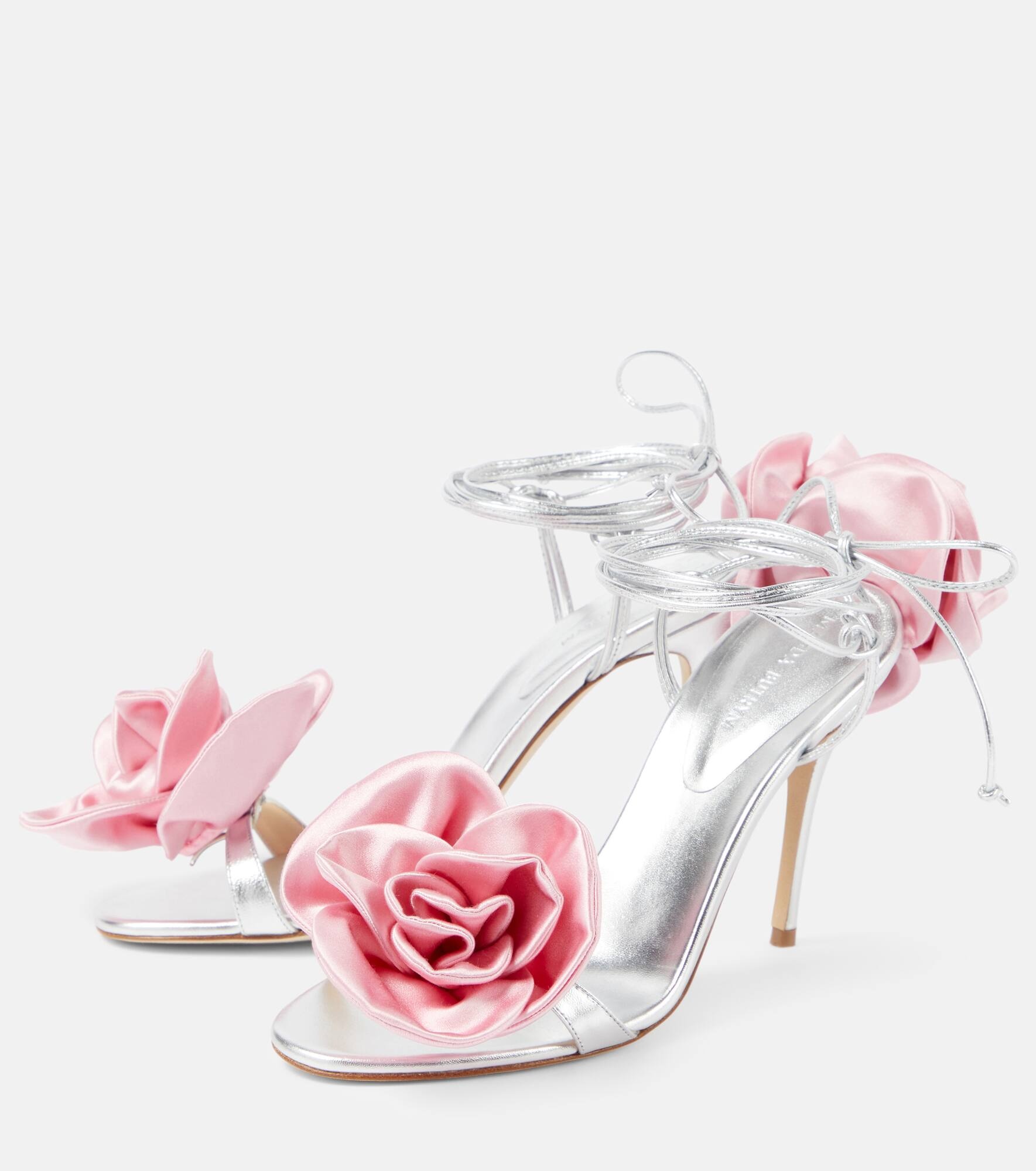 Floral-appliqué leather sandals - 5
