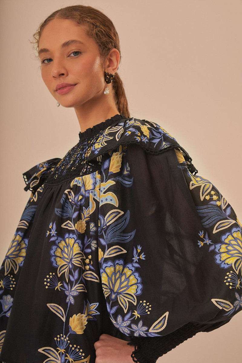 Black Stitched Garden Blouse 1