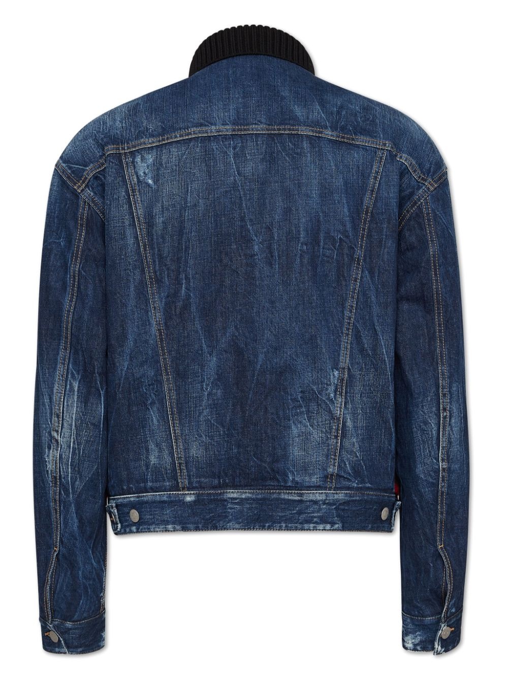 check-print denim jacket - 2