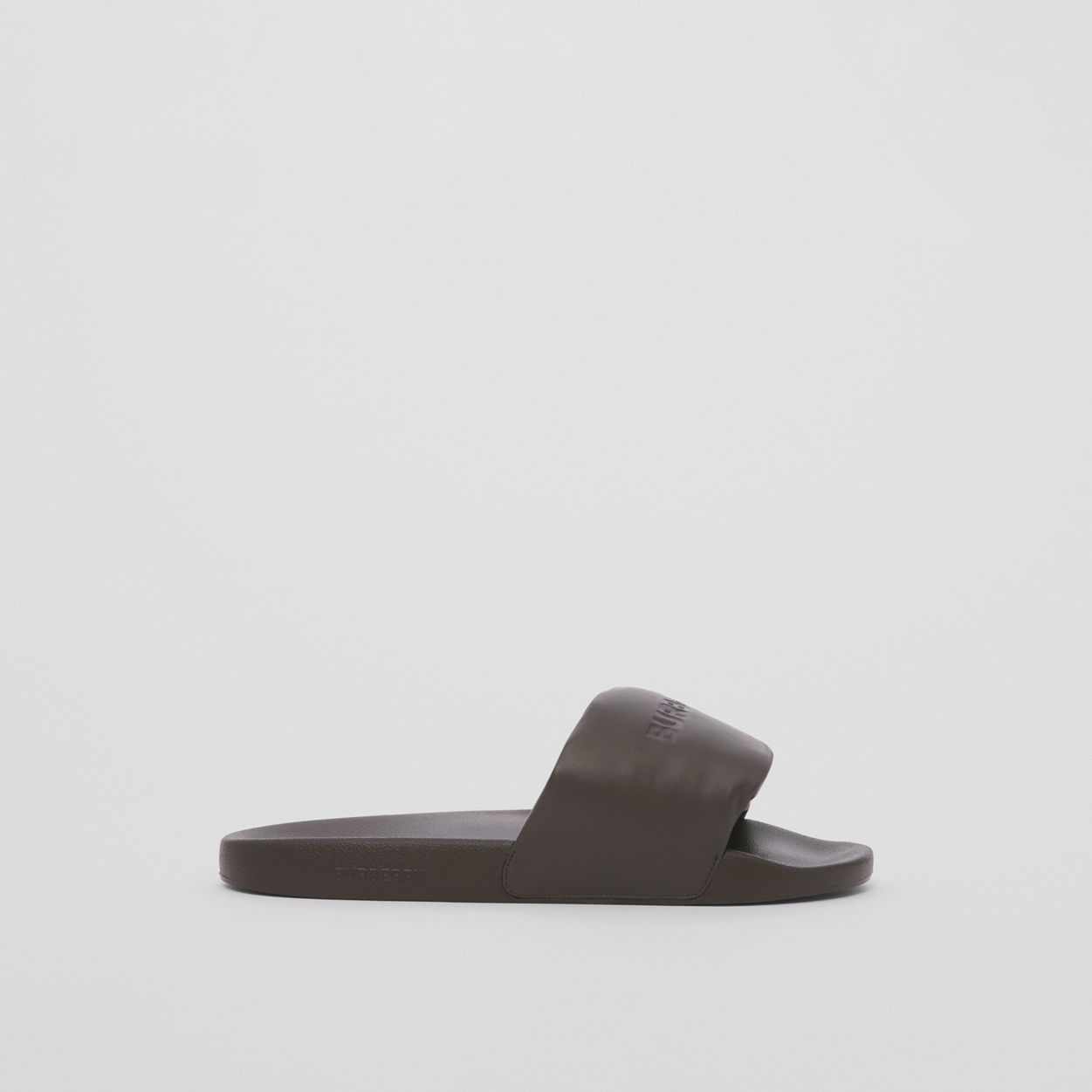 Embossed Logo Leather Padded Slides - 1