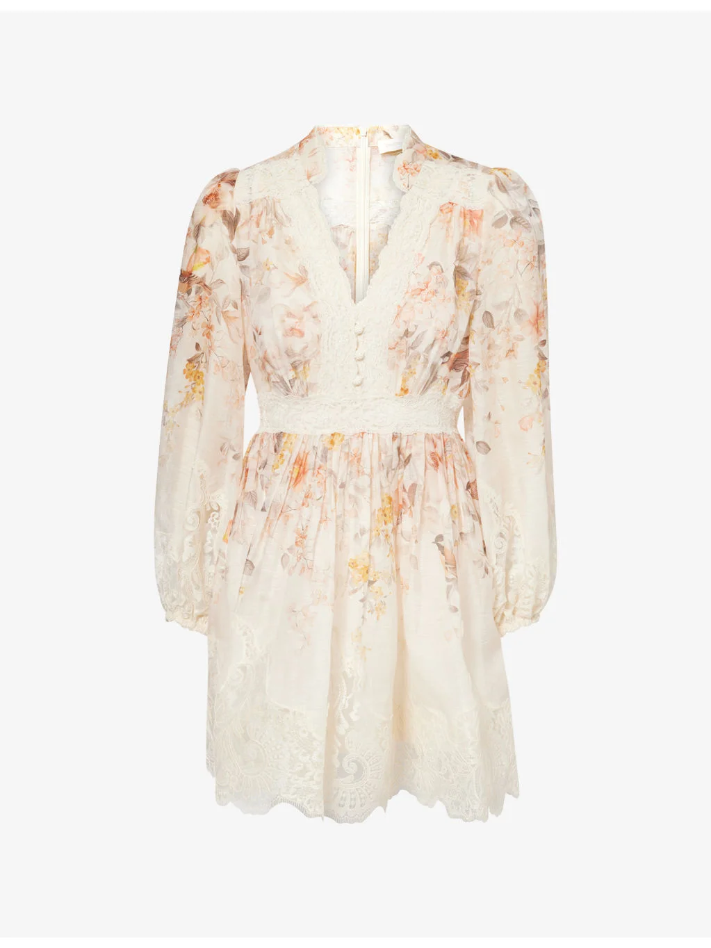 Luna Lace-Trim Silk and Linen-Blend Mini Dress - 1