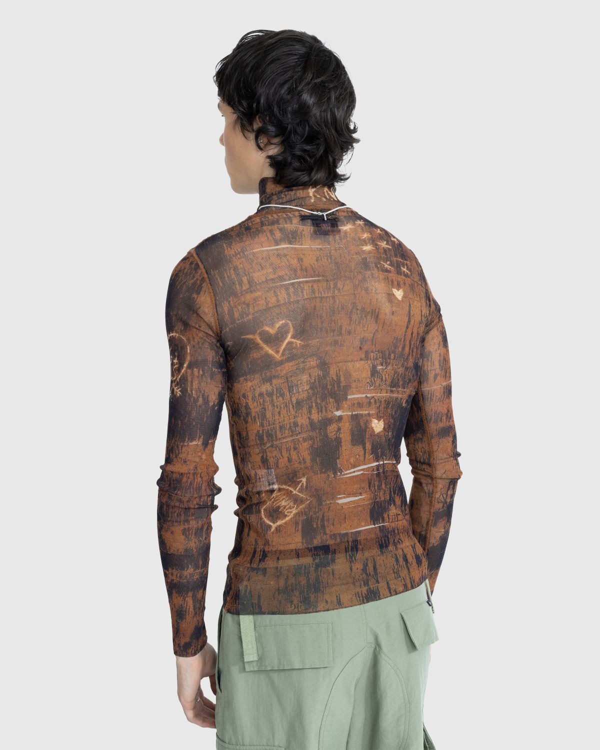 Jean Paul Gaultier – High Neck Longsleeve Printed Wood Top Brown/Ecru - 3