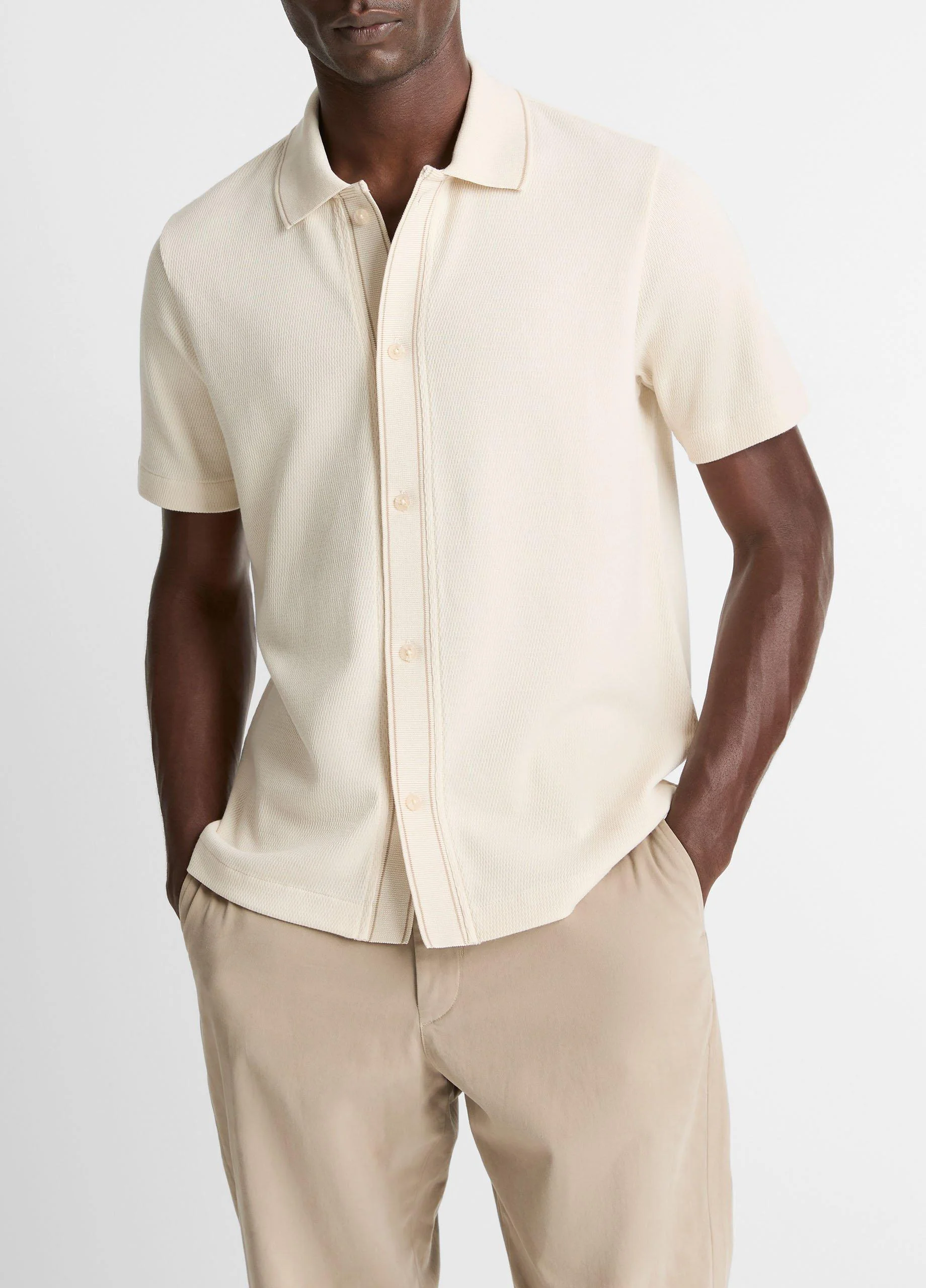 Jacquard-Knit Cotton Short-Sleeve Button-Front Shirt - 1