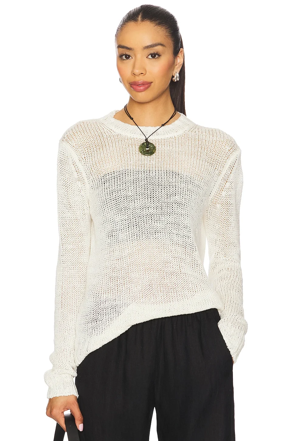 Linen Open Knit Long Sleeve Crew - 1