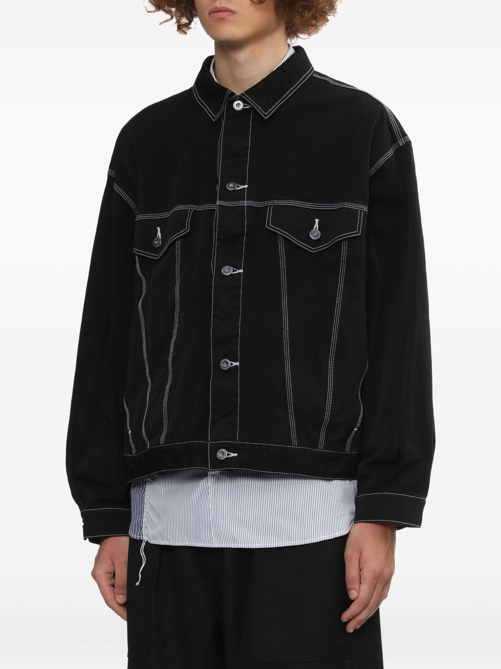 contrast-stitching denim jacket - 3