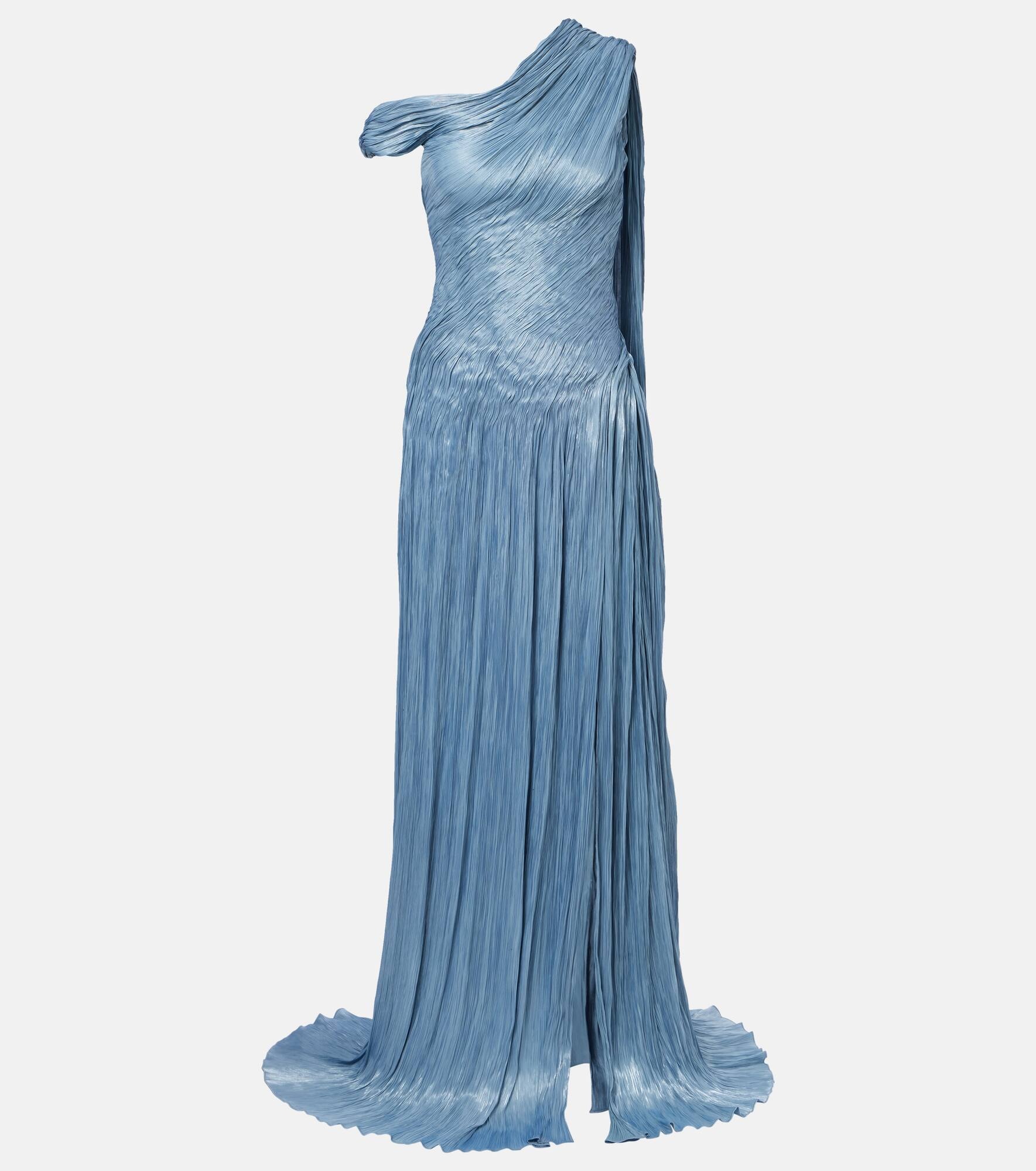 Draped pleated silk chiffon gown - 1