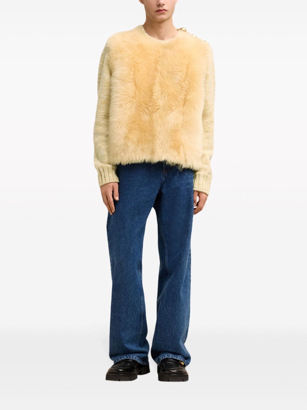 shearling crew neck sweater - 3