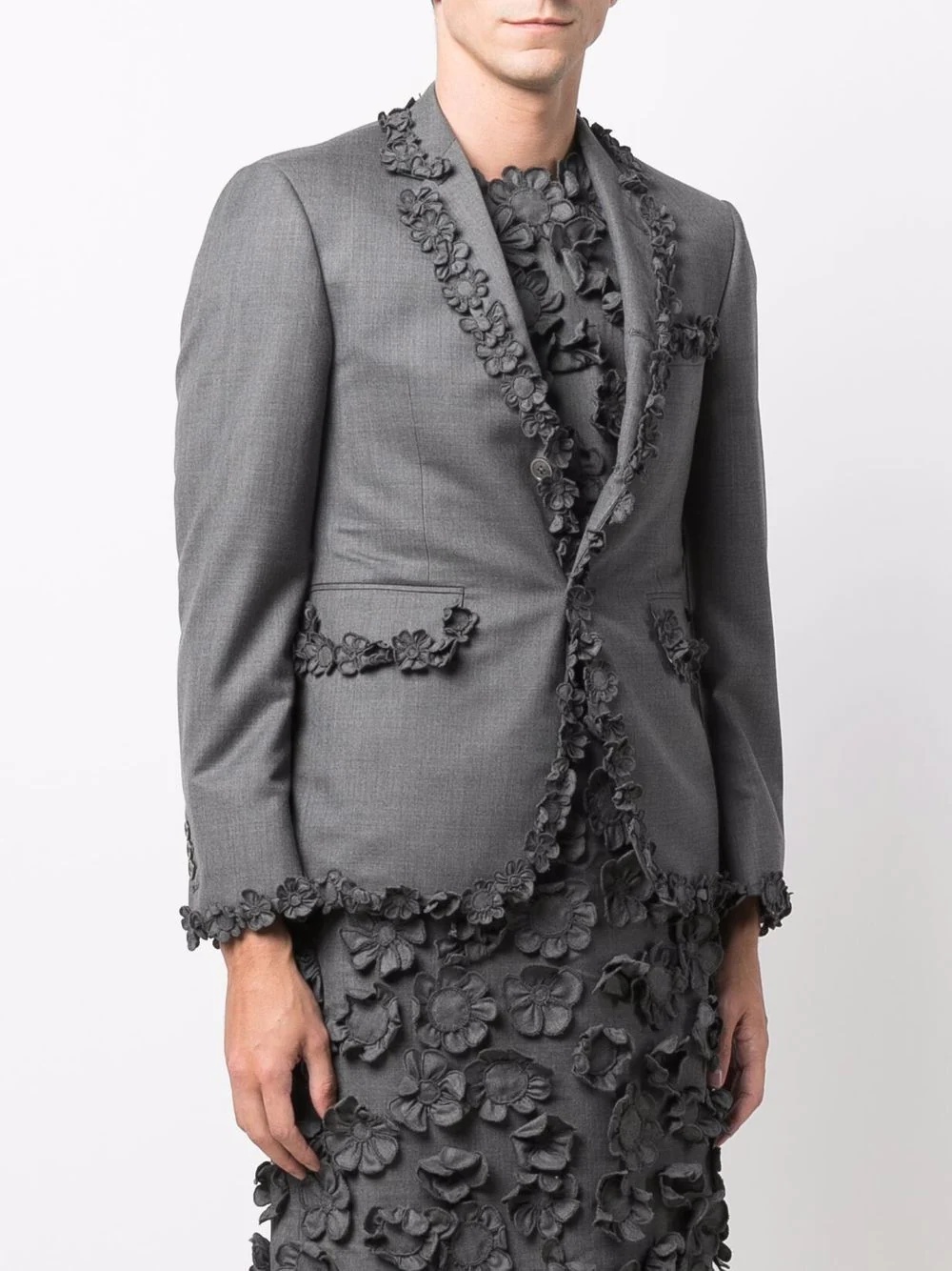 floral appliqué-trim classic sport coat jacket - 3