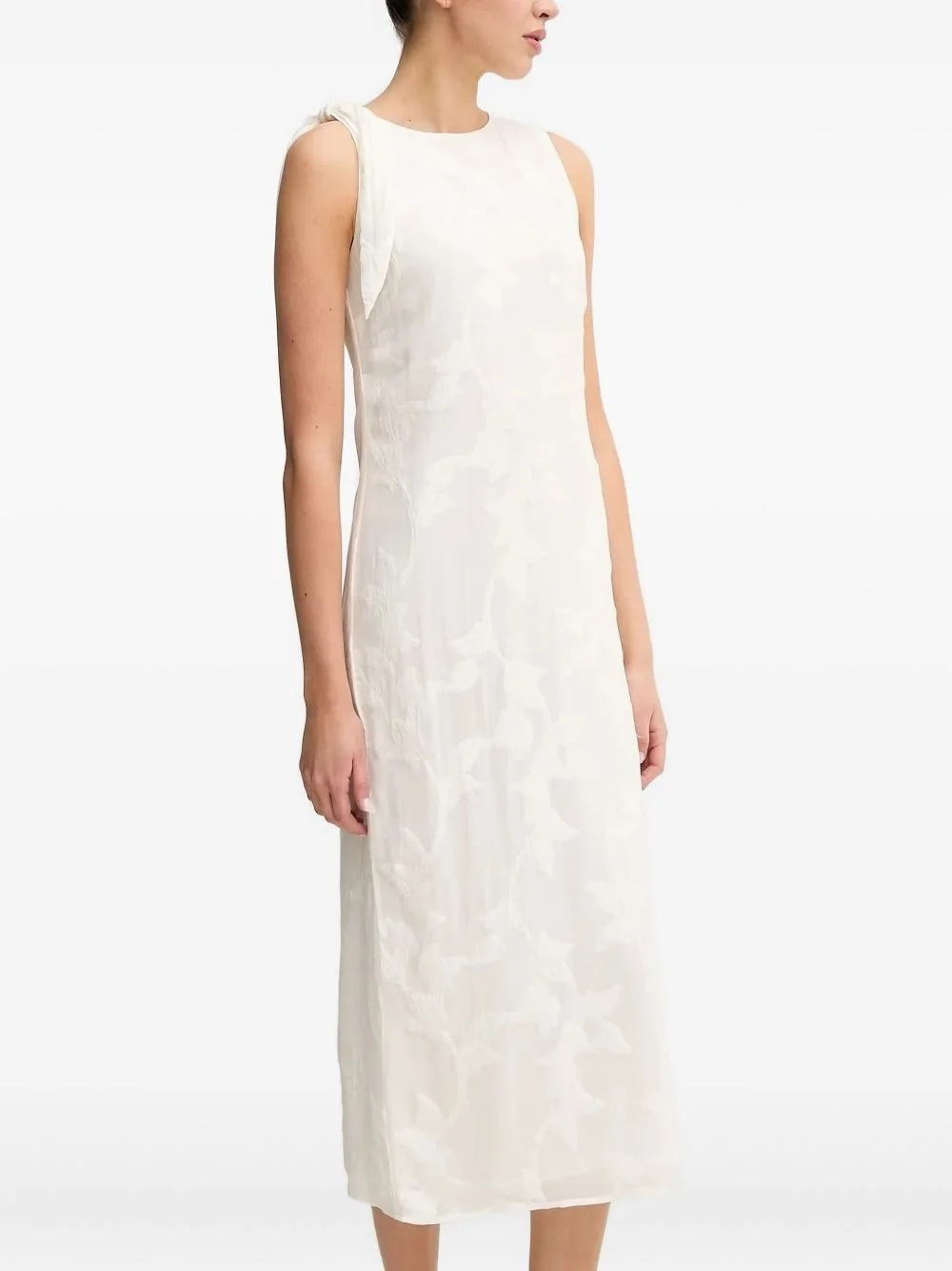 tie-detailing embossed midi day dress - 1
