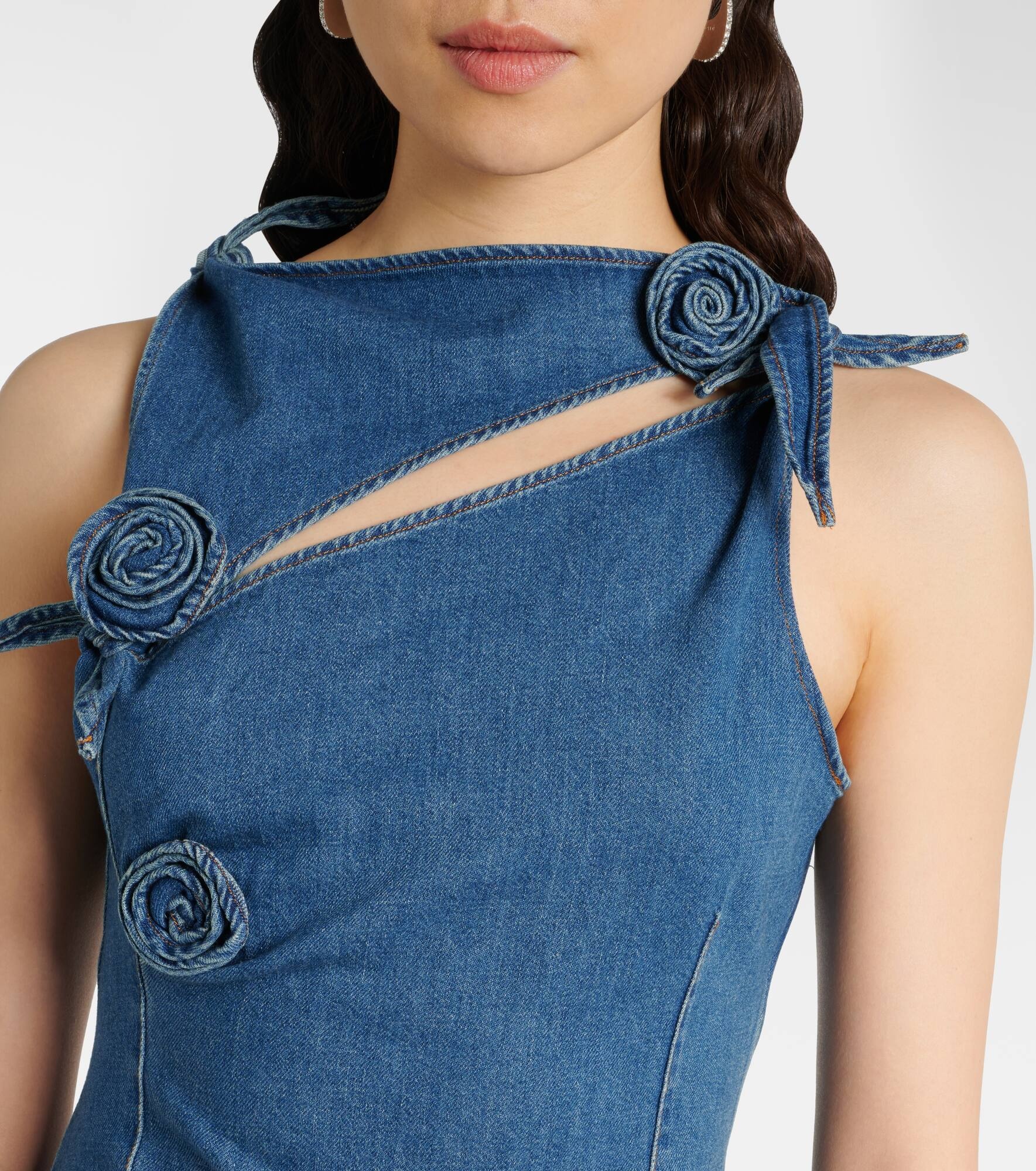 Floral asymmetric denim minidress - 4
