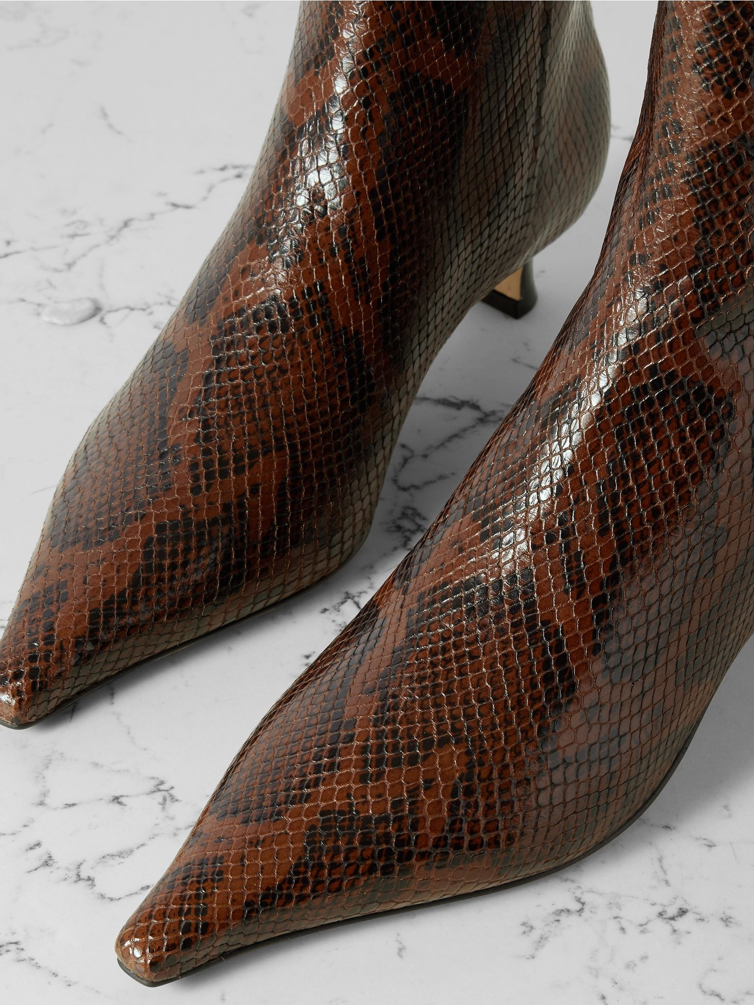 Zoe snake-effect leather point-toe ankle boots Snake print - 4