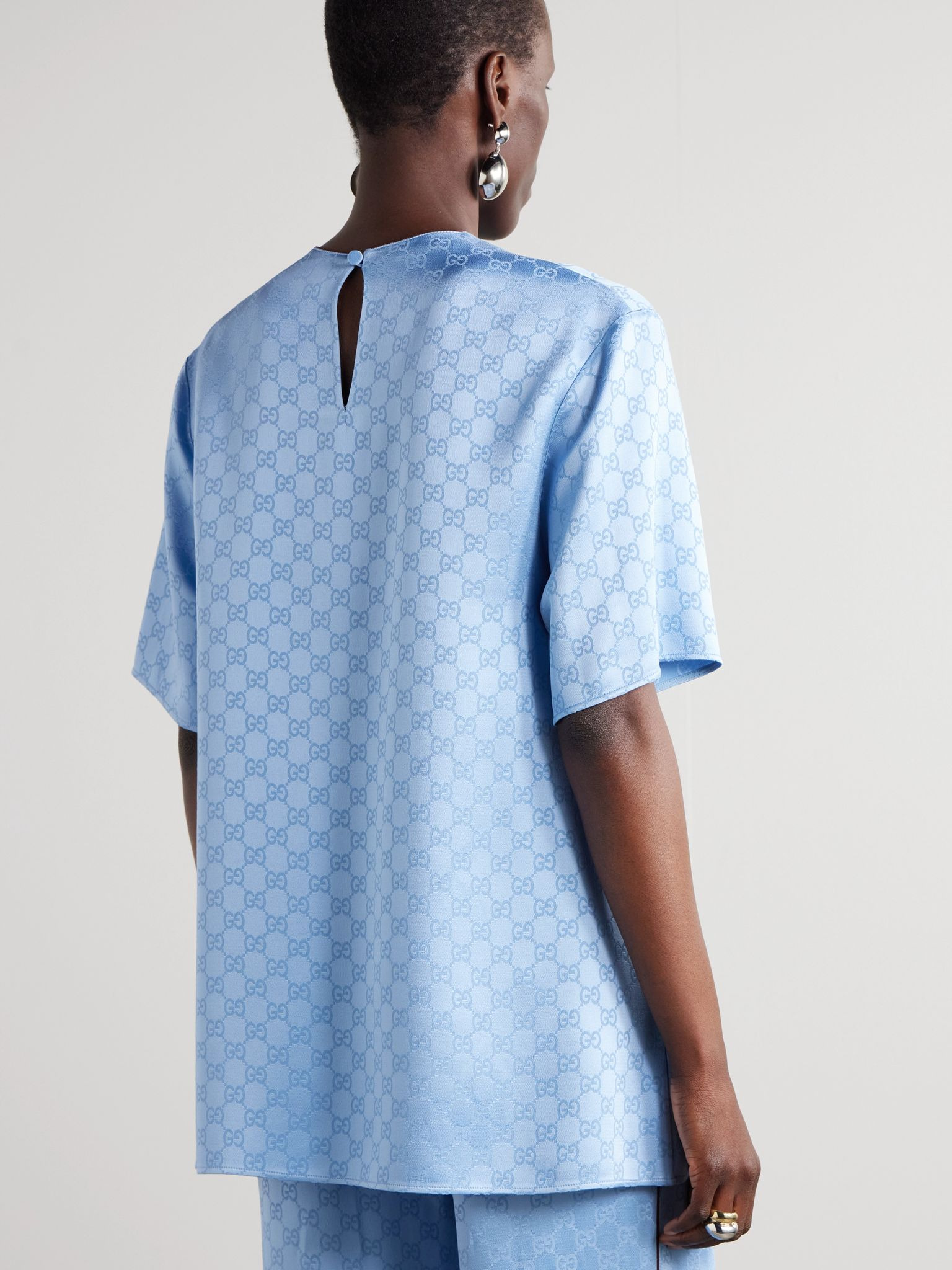 Satin-jacquard blouse Sky blue - 4
