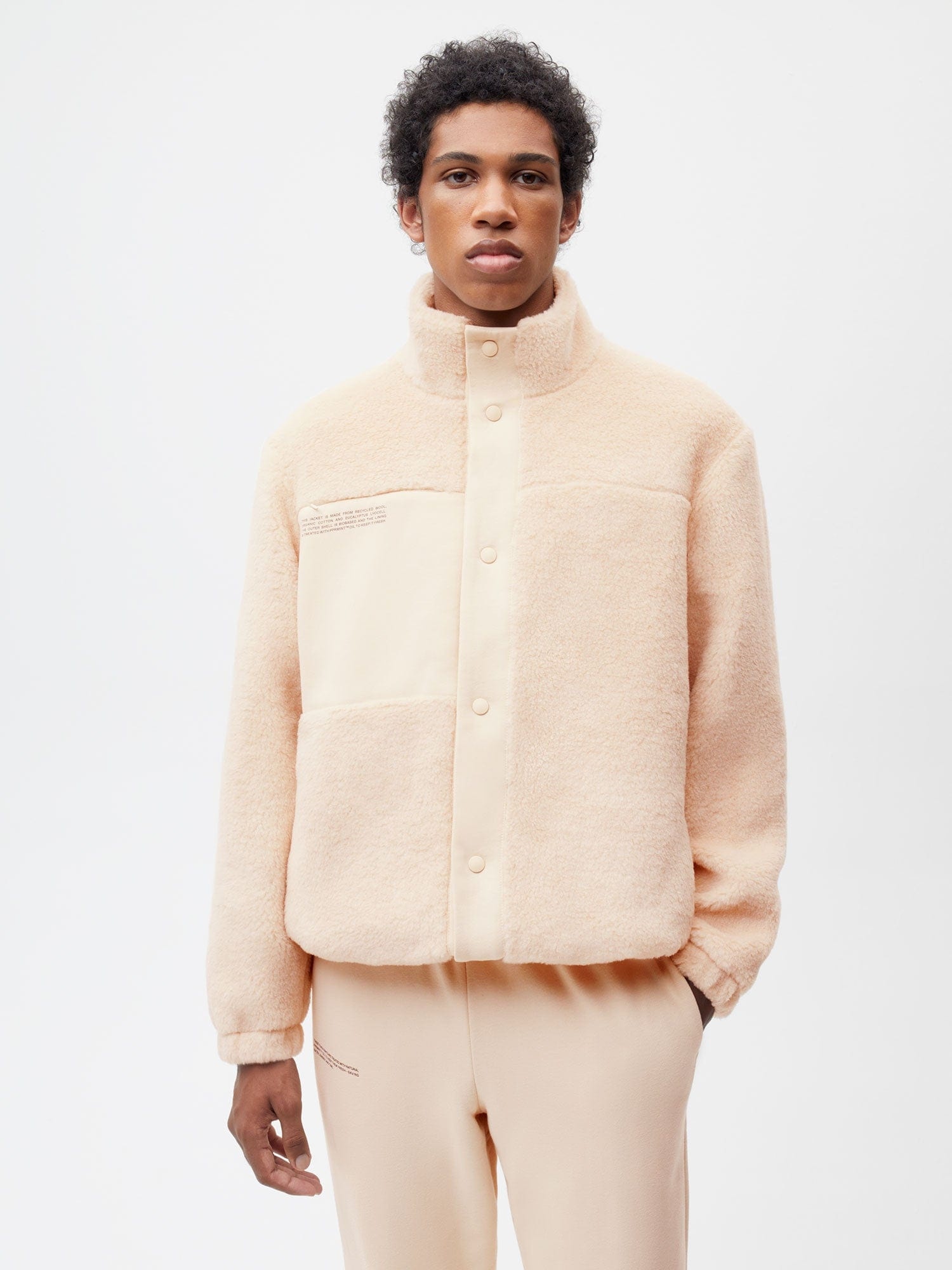 Mens Recycled Wool Fleece Jacket - Sand - 2