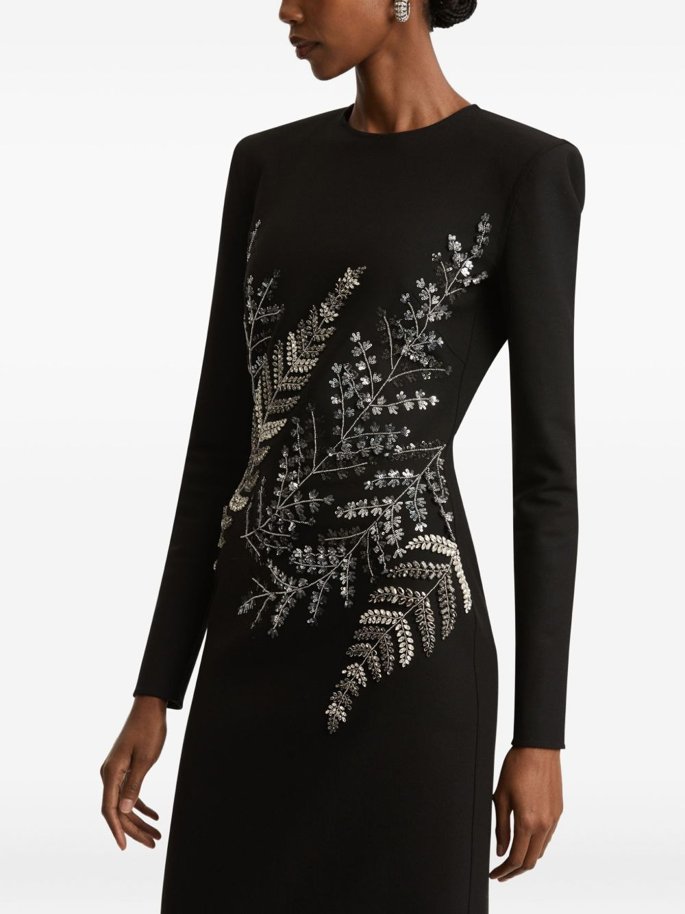 fern-embroidered long-sleeve gown - 5