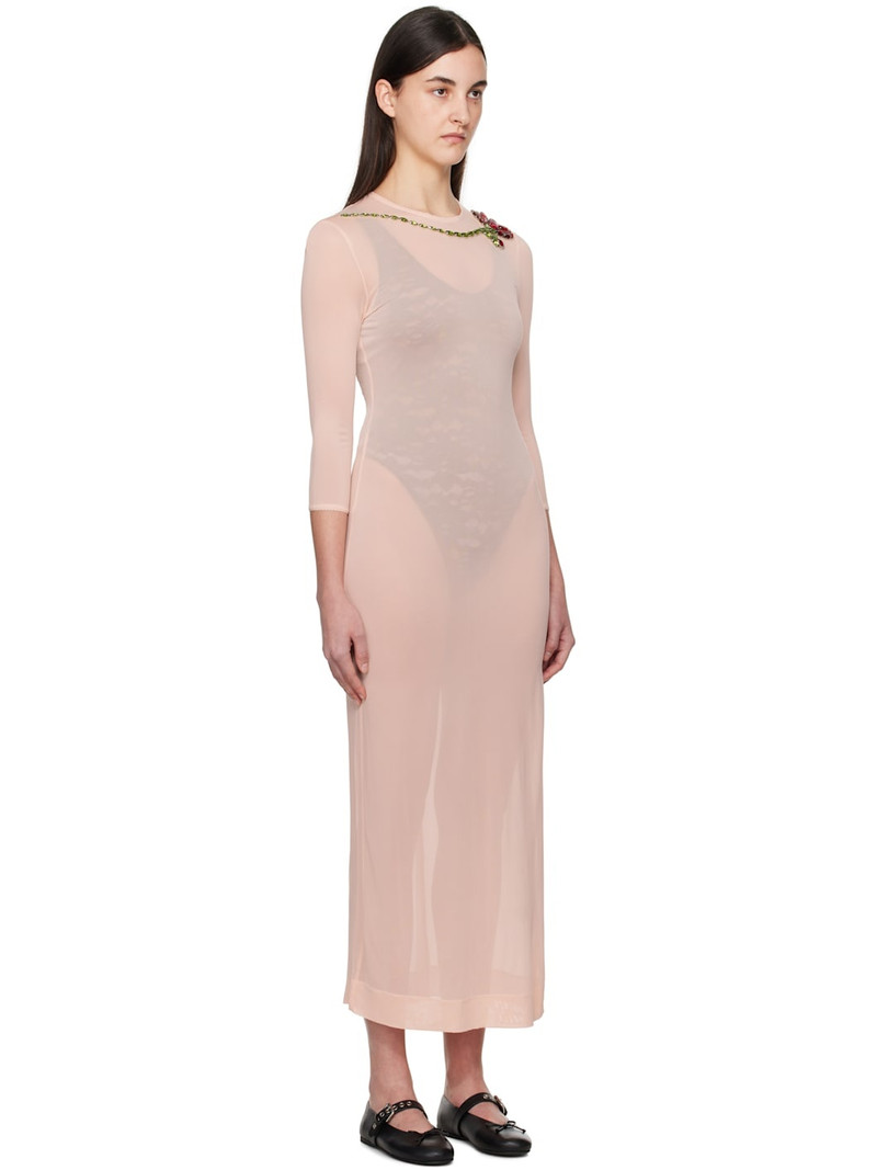 Pink Fitted Ballet Mesh Column Maxi Dress 2