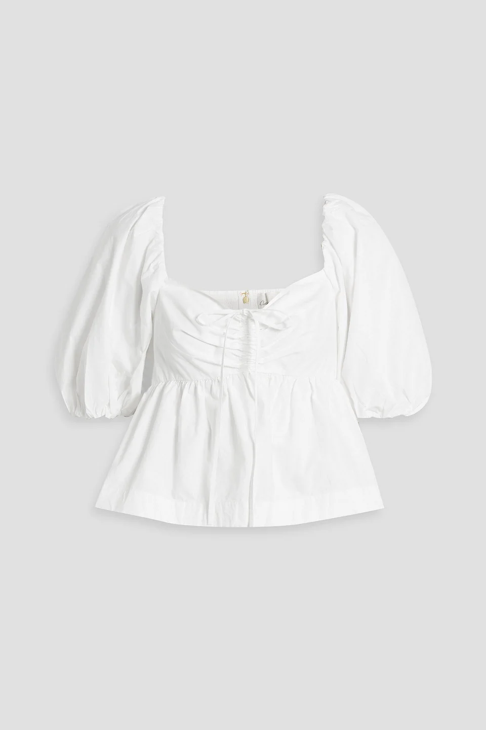 Pippa bow-detailed ruched cotton-poplin top - 1
