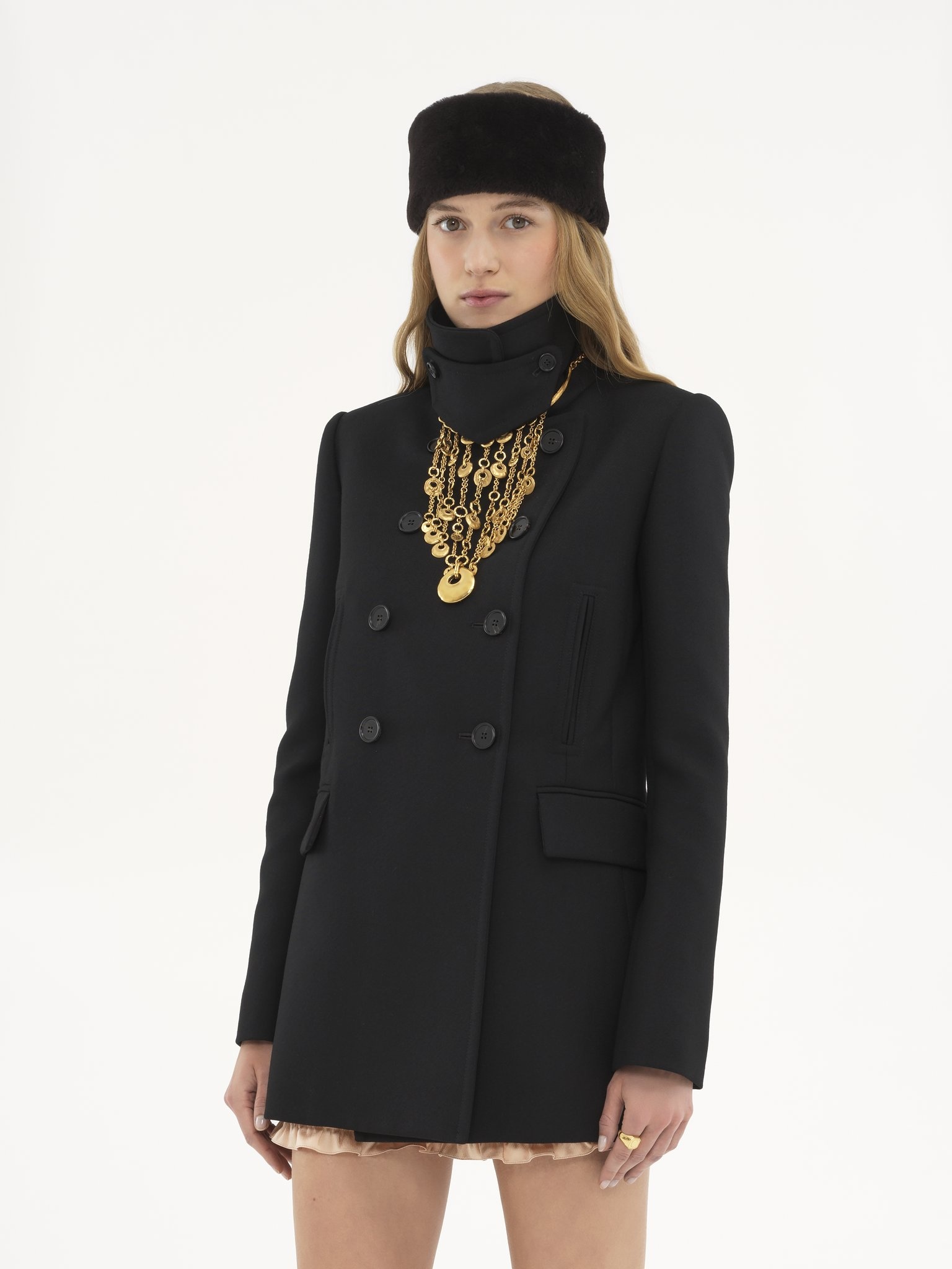 TAILORED PEA COAT IN WOOL GABARDINE - 4