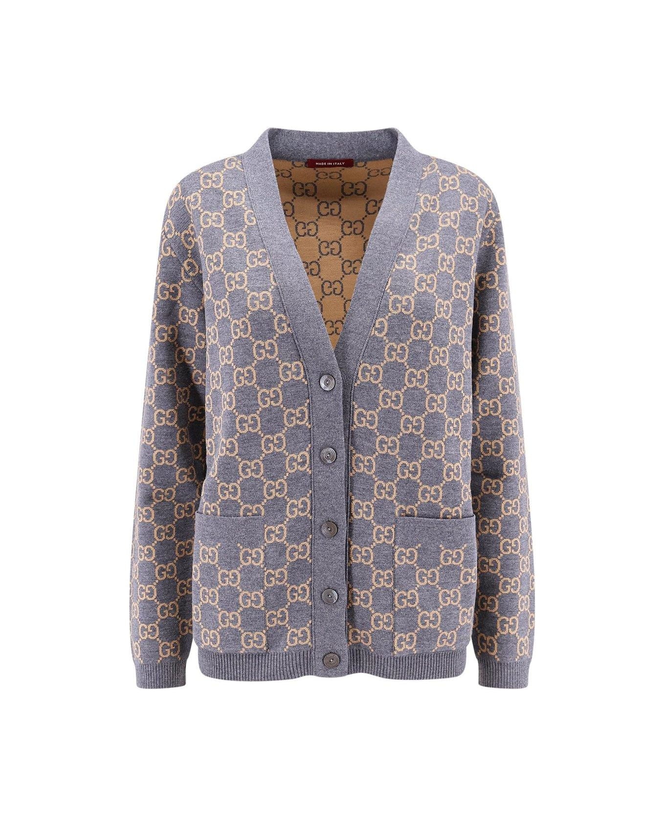 Monogrammed Intarsia Button-up Cardigan - 1