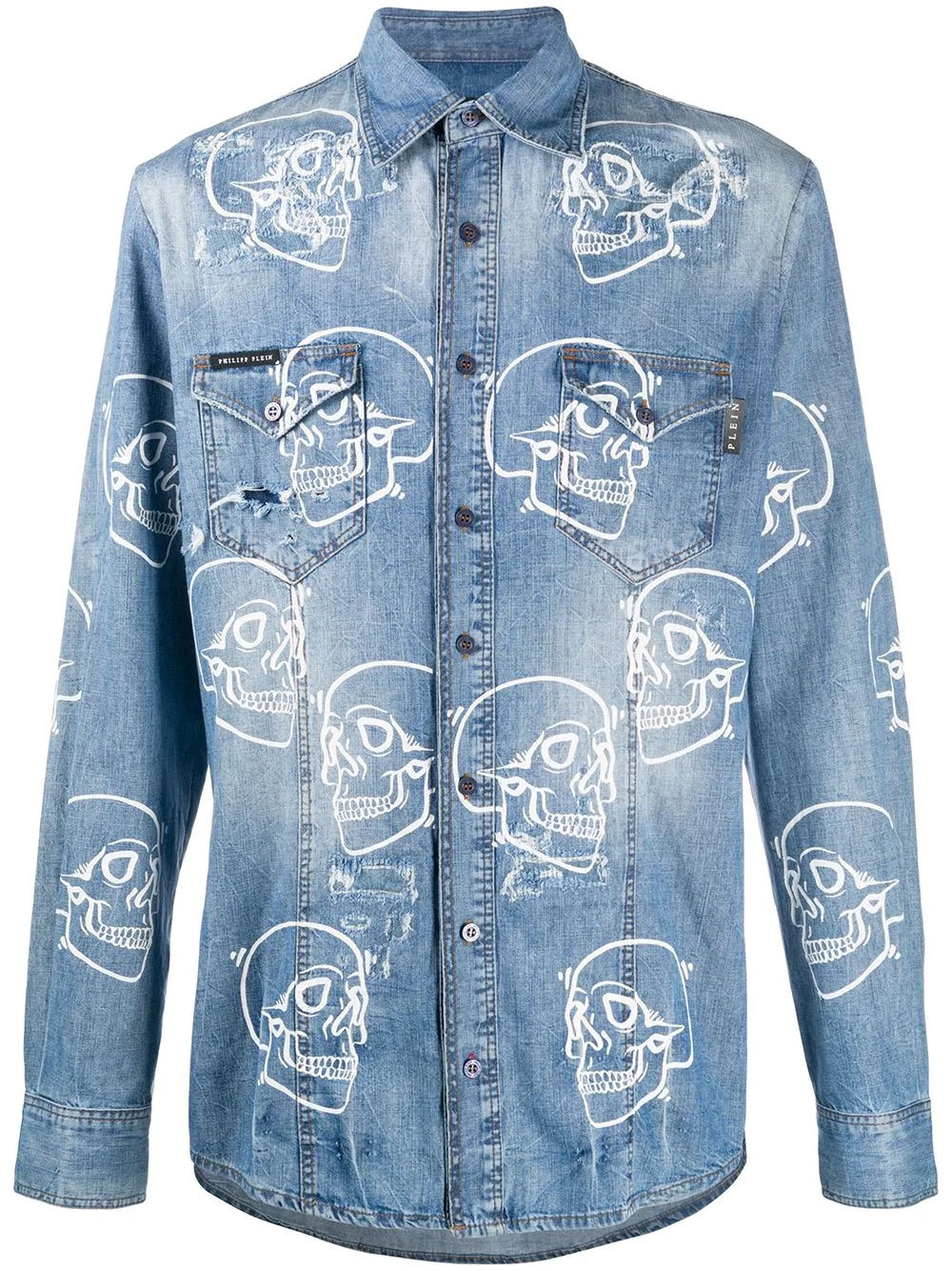 skull print denim shirt - 1