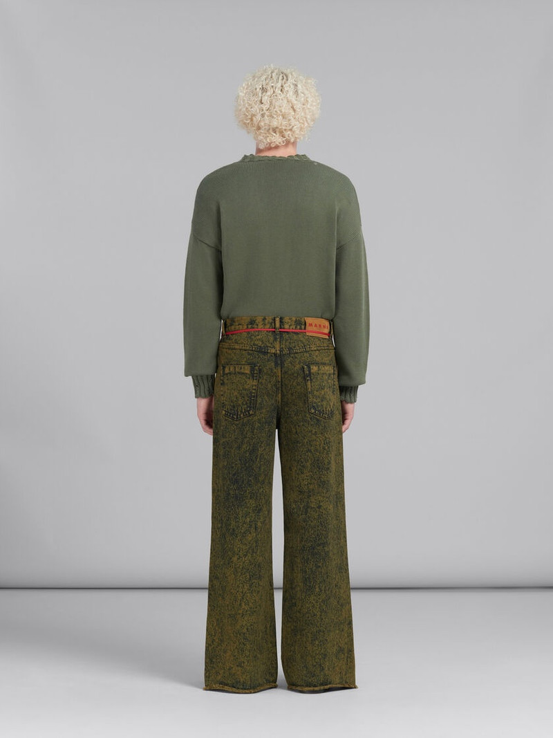 GREEN MARBLE-DYED DENIM FLARED JEANS 3