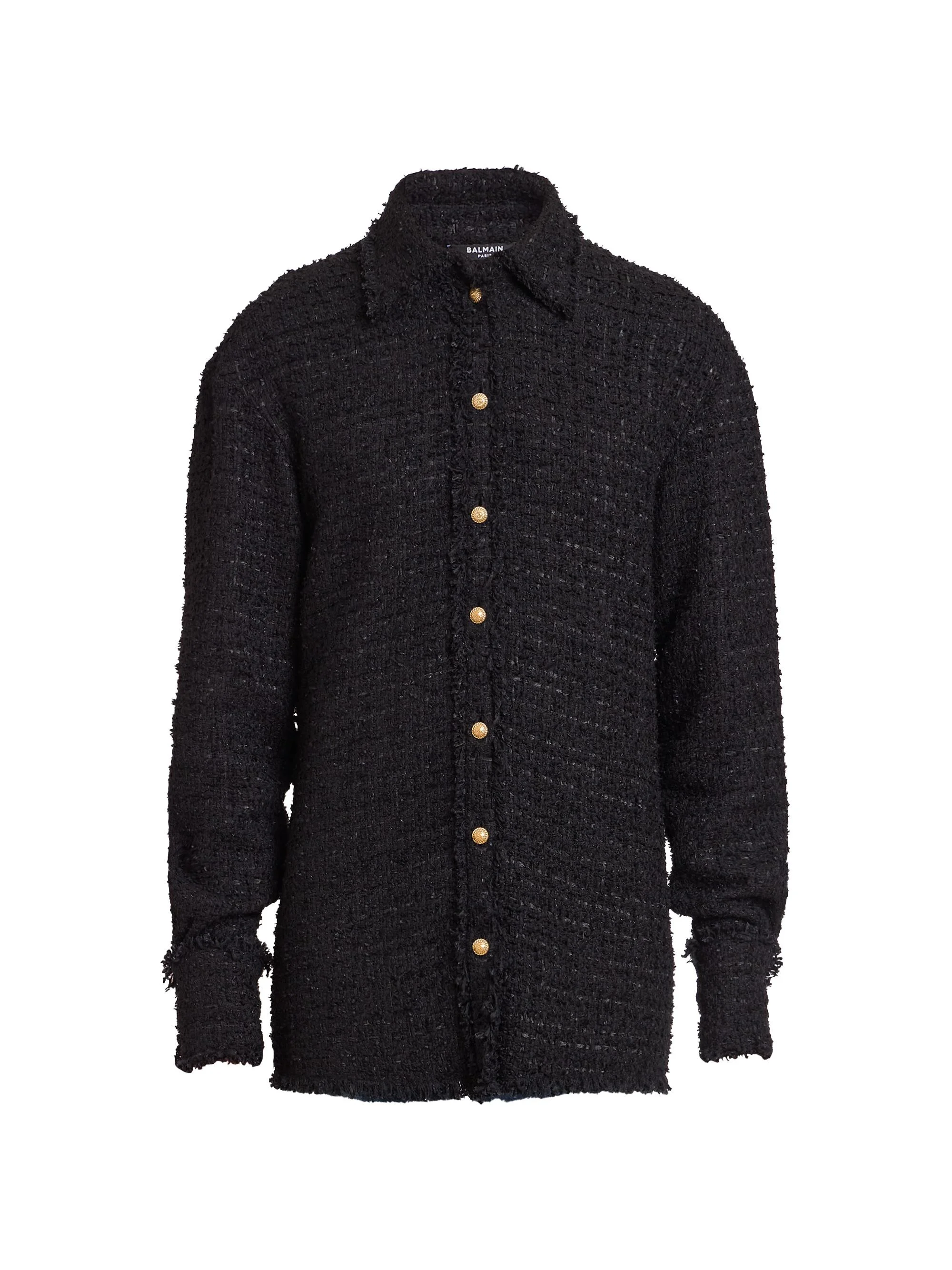 Men's Textured Cotton Tweed Shirt Jacket - Noir - 1