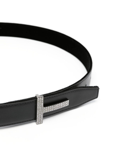 TOM FORD crystal-embellished reversible leather belt outlook