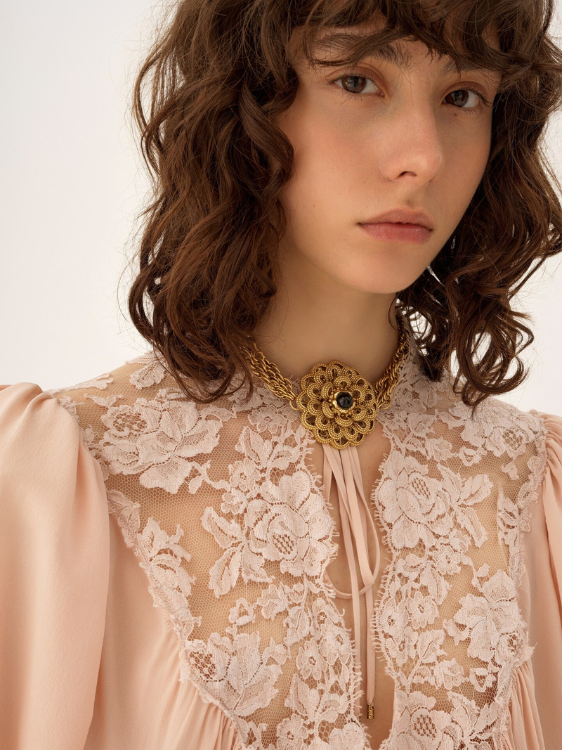 FLUID PUFF-SLEEVE TOP IN CRÊPE DE CHINE & LACE 5