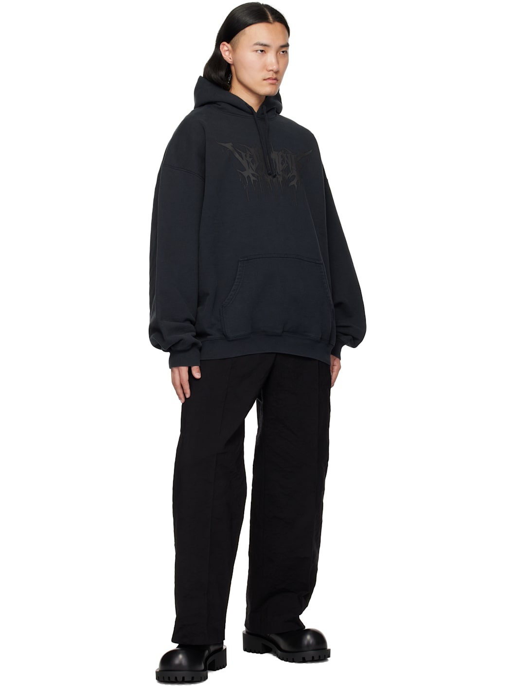 Black Metalized Wrinkled Tailored Trousers - 4