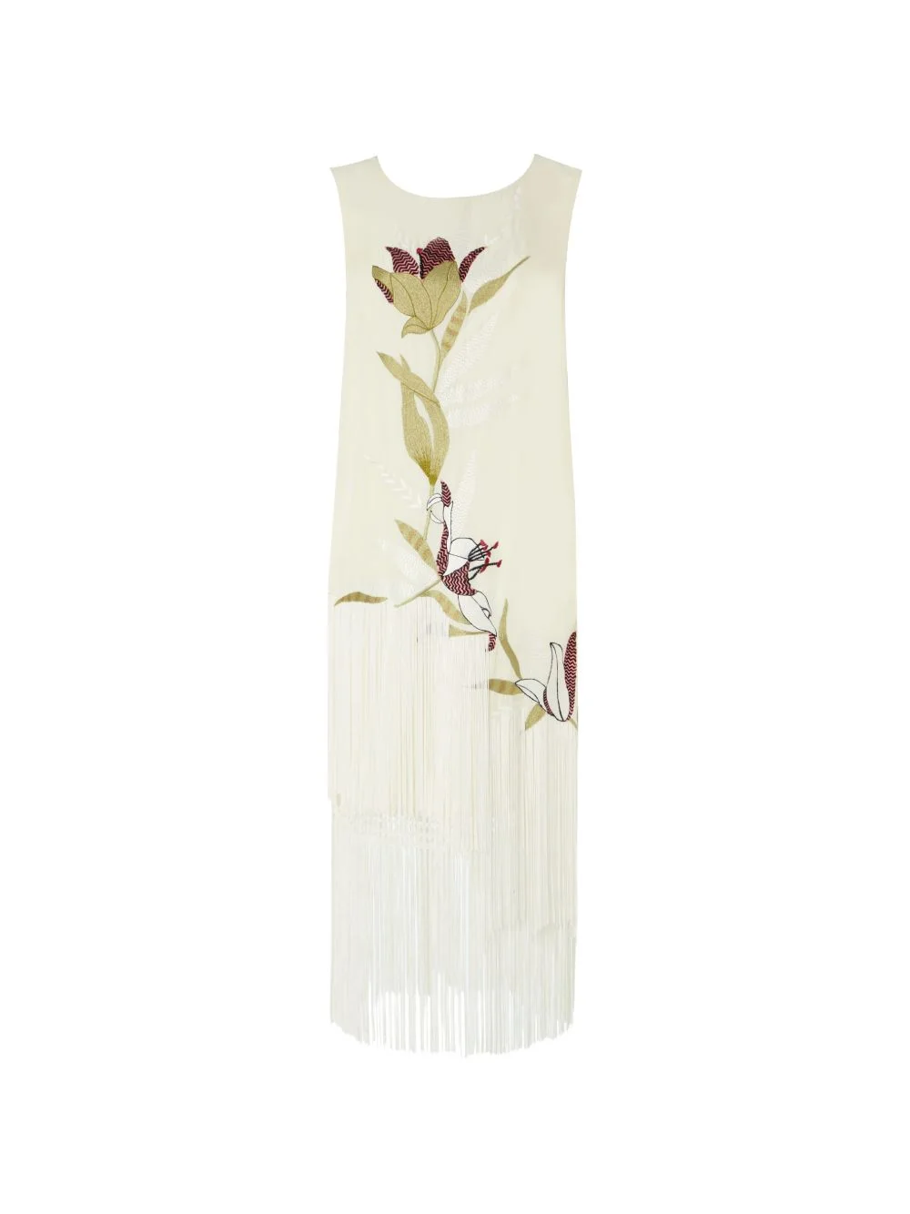 Madeline floral-embroidered fringed dress - 1