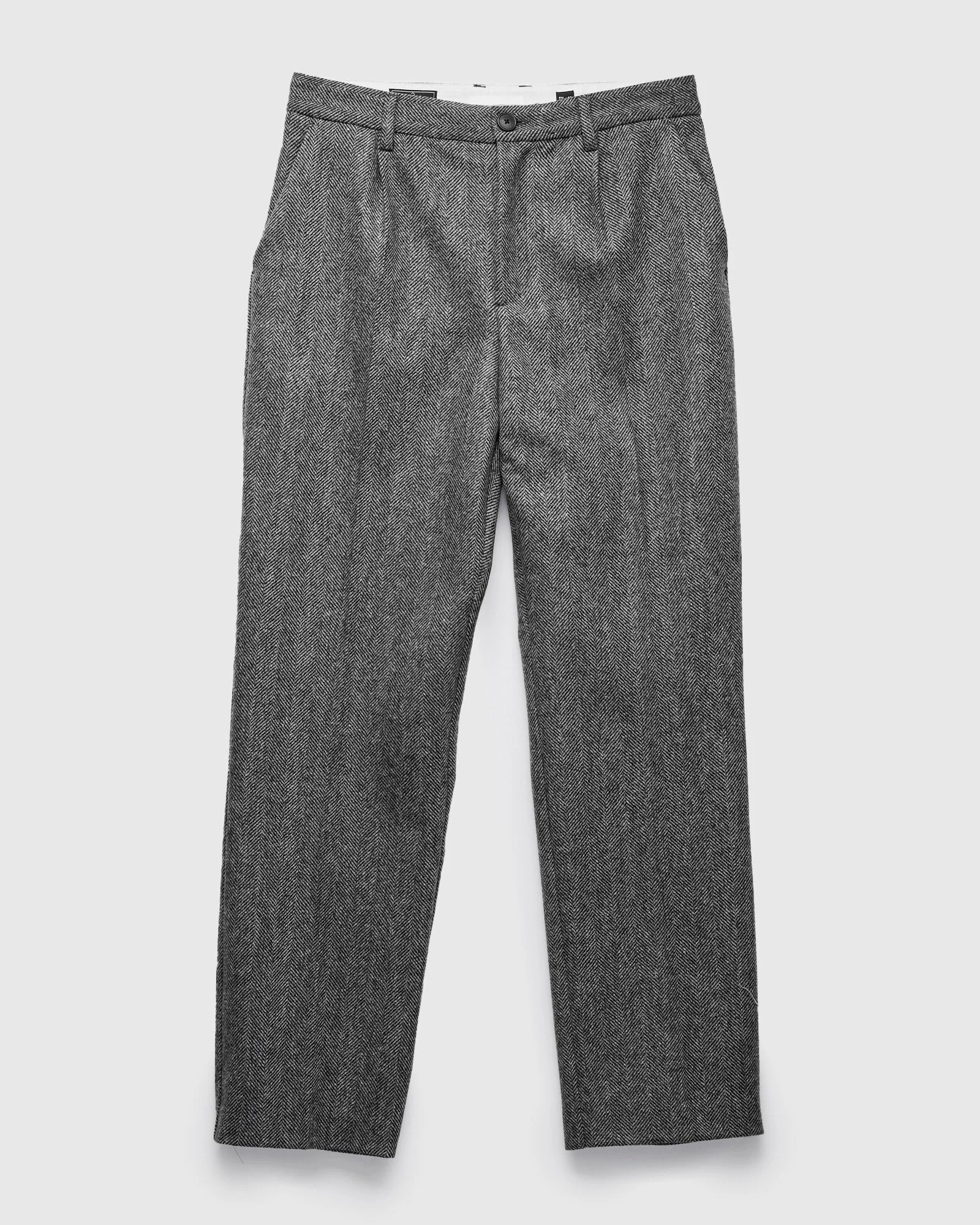 Herringbone Single Pleat Trousers in Grey - 1