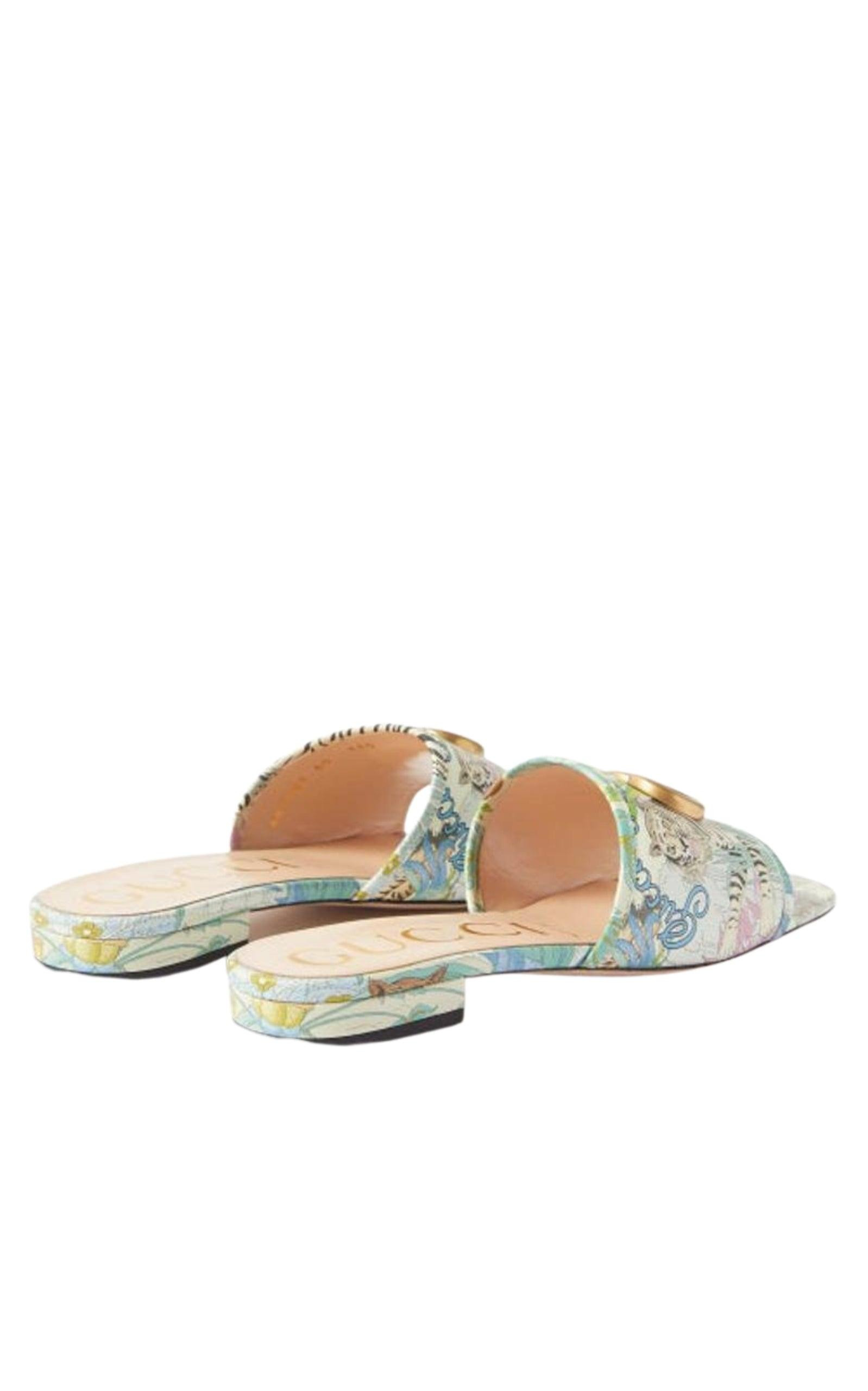 Tiger-print Leather Slides - 4