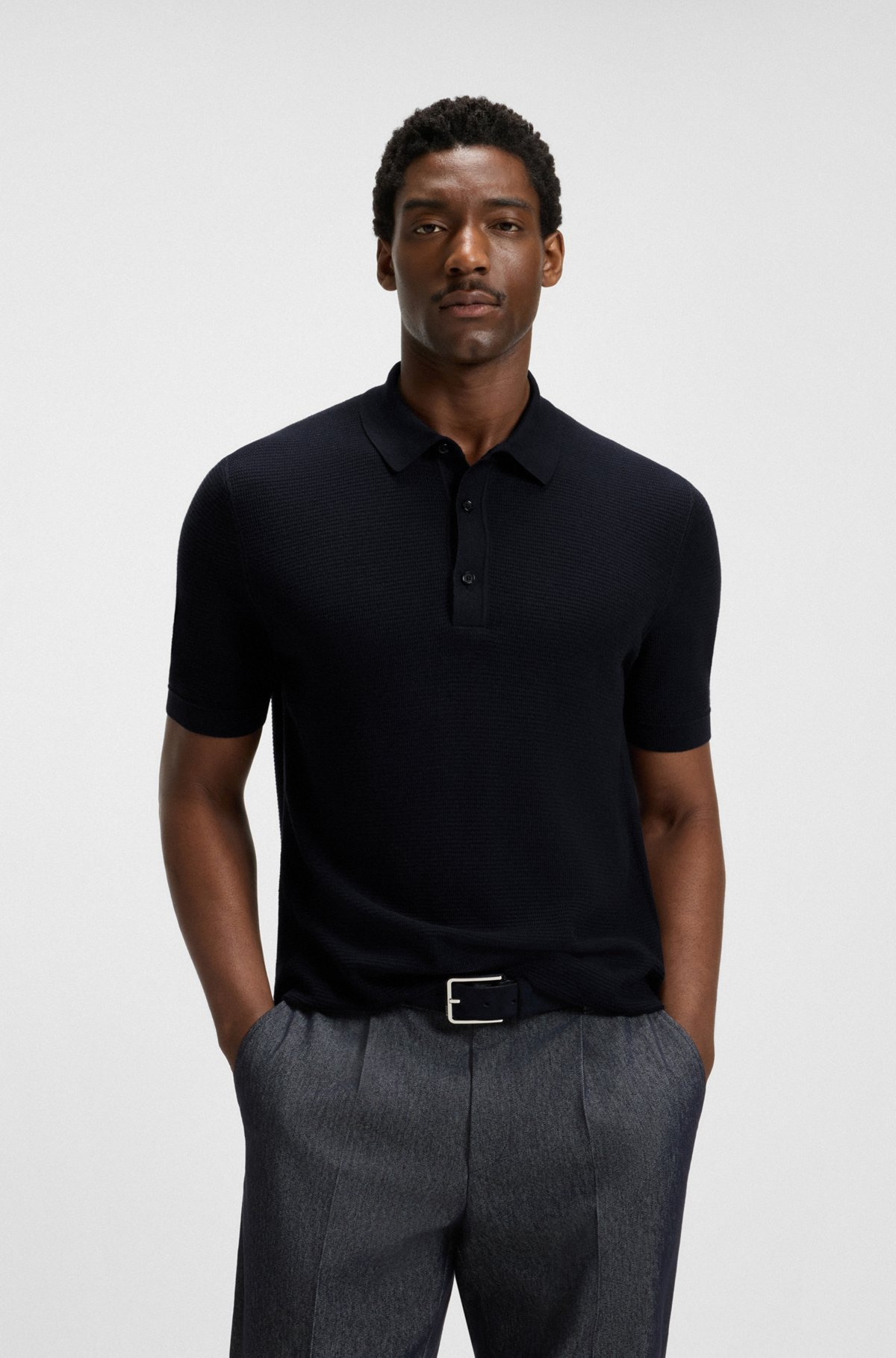 REGULAR-FIT KNIT POLO BLENDED WITH COTTON - 2