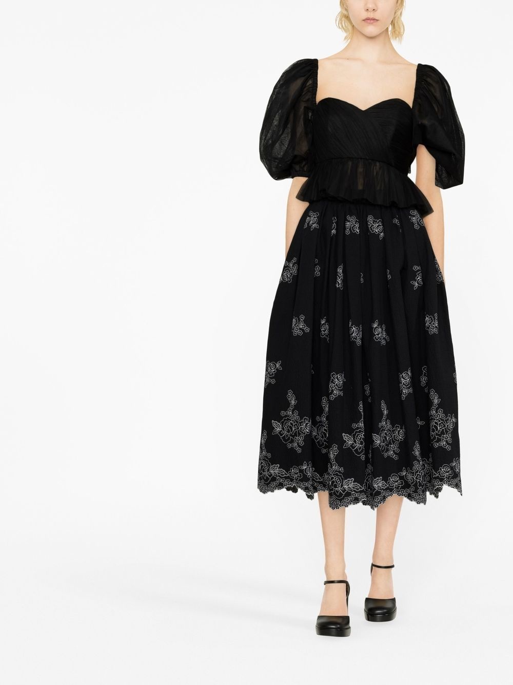 Fiona floral-embroidered midi skirt - 2