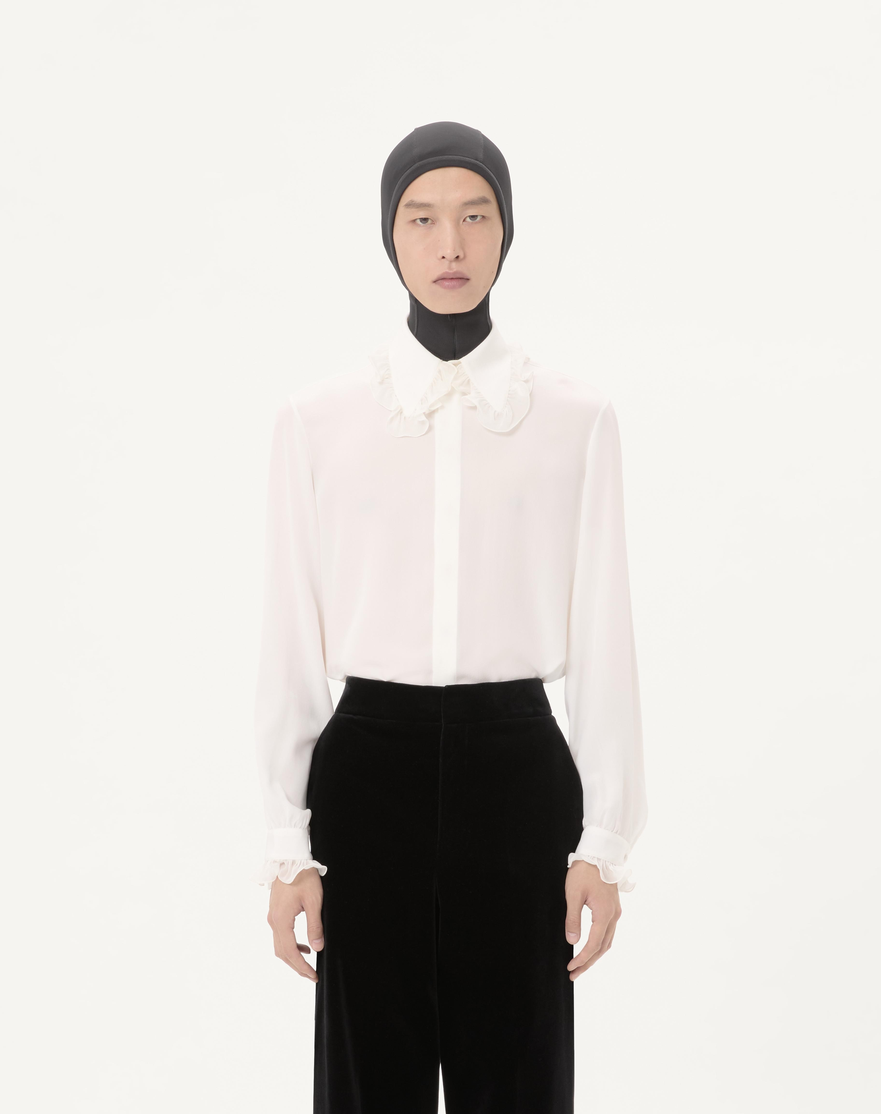VALENTINO CREPE DE CHINE SILK SHIRT WITH RUFFLES - 5