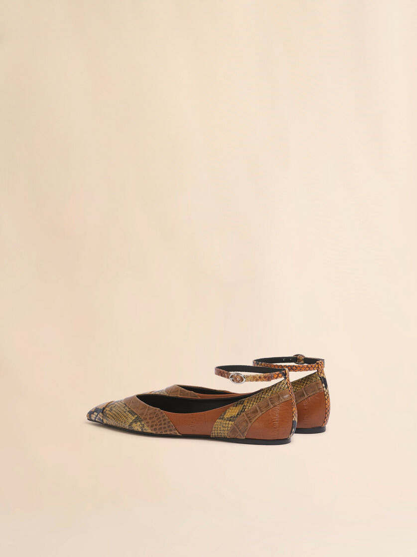 BROWN LEATHER POINTED-TOE BALLERINA - 3
