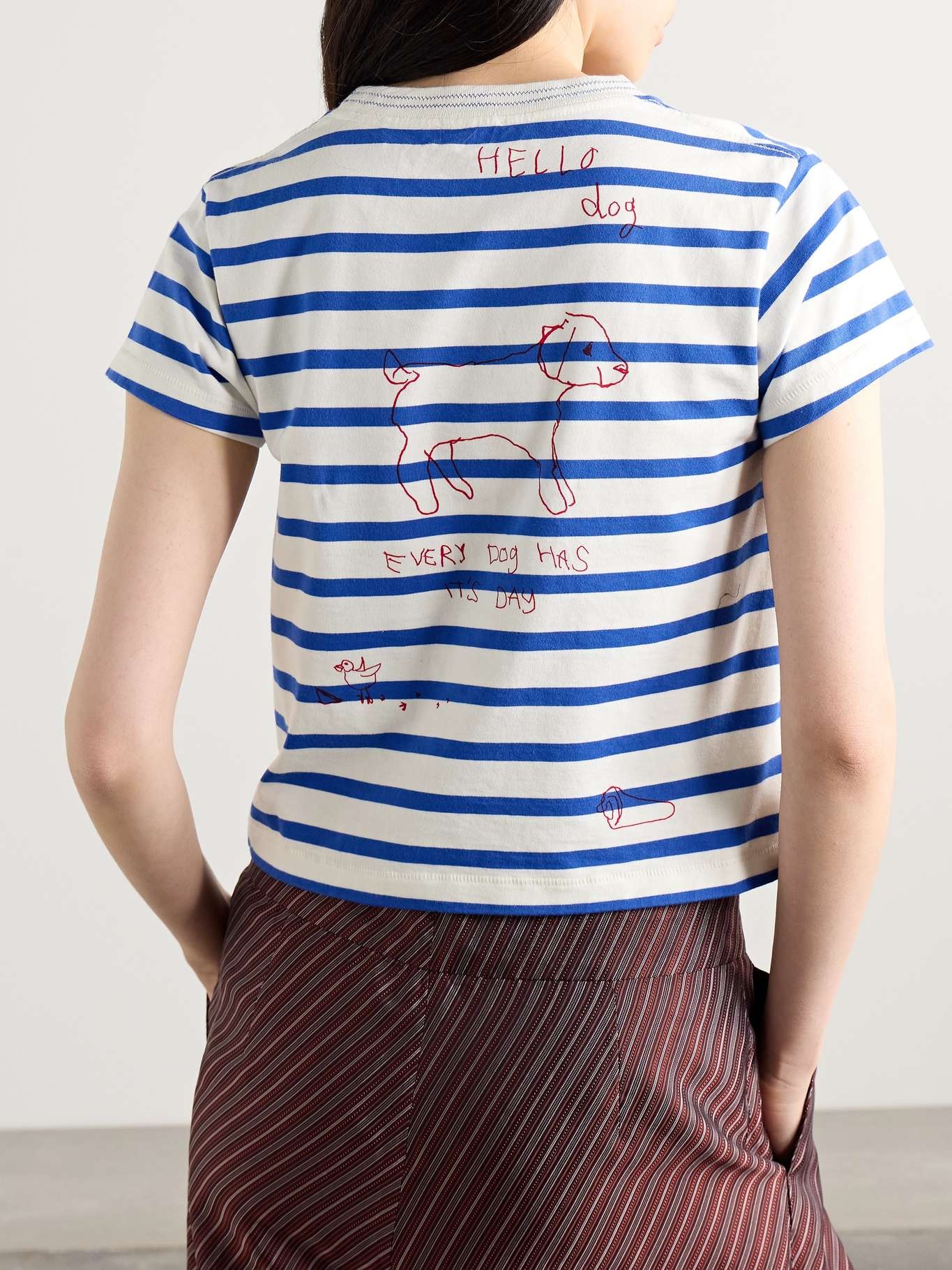 Sails Margate cropped embroidered printed cotton-jersey T-shirt Blue - 3