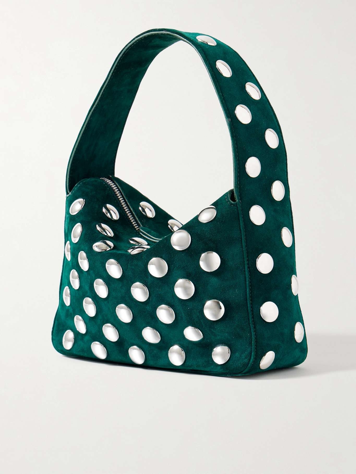 Elena small studded suede shoulder bag Dark green - 3