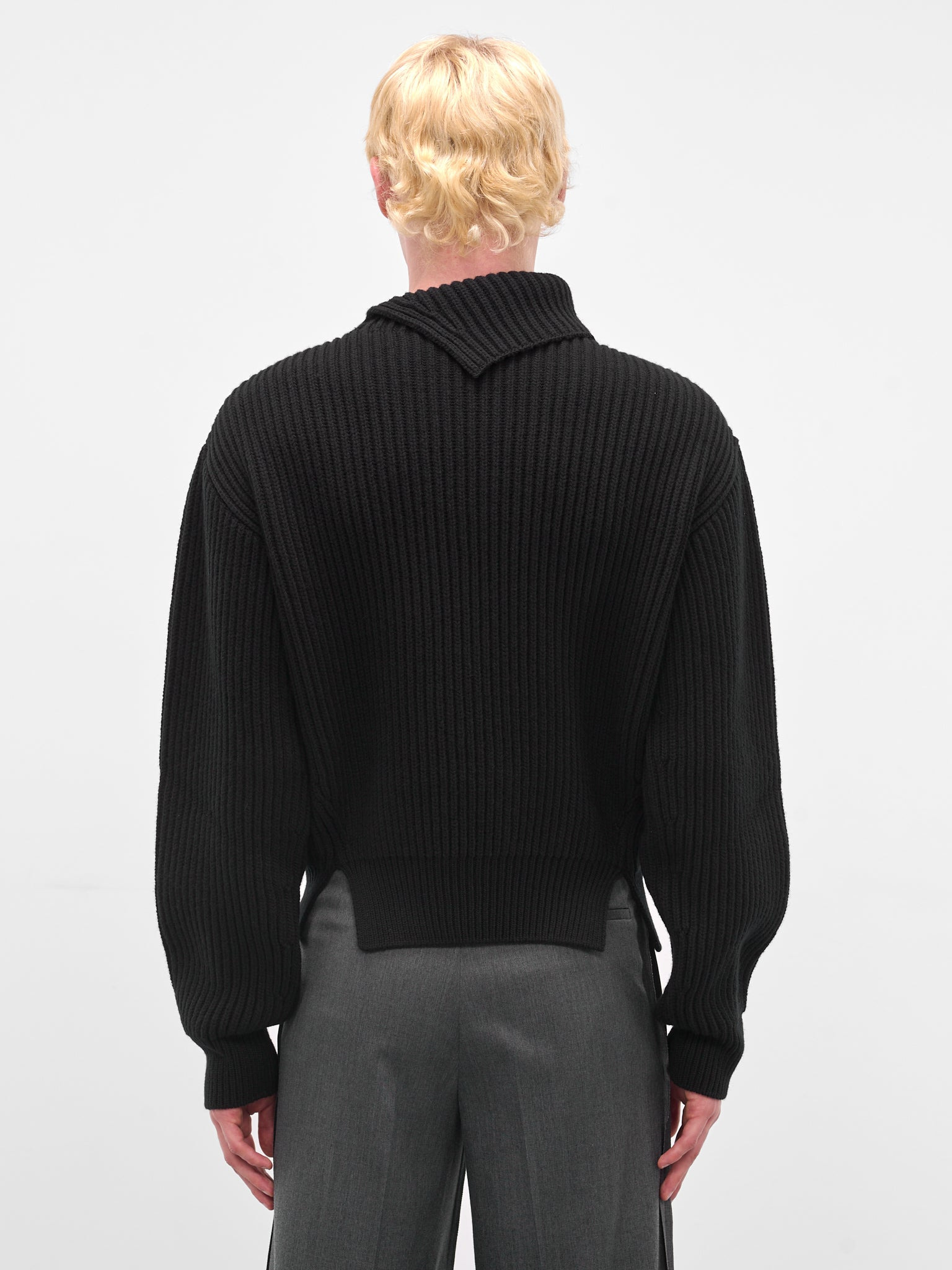 Black Turtleneck Collar Rib-Knit Sweater - 3