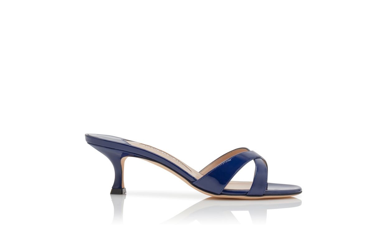 Blue Patent Leather Open Toe Mules - 1