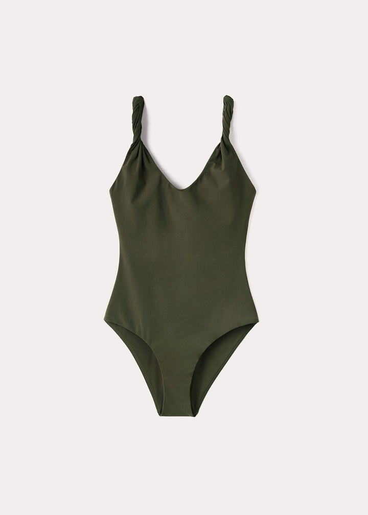 Twist-strap swimsuit faded olive - 1