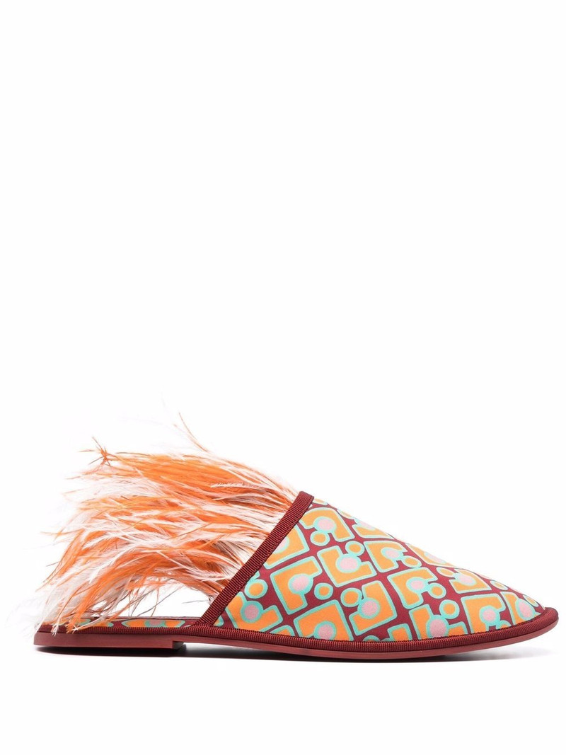 Boudoir feather-trim slippers 1