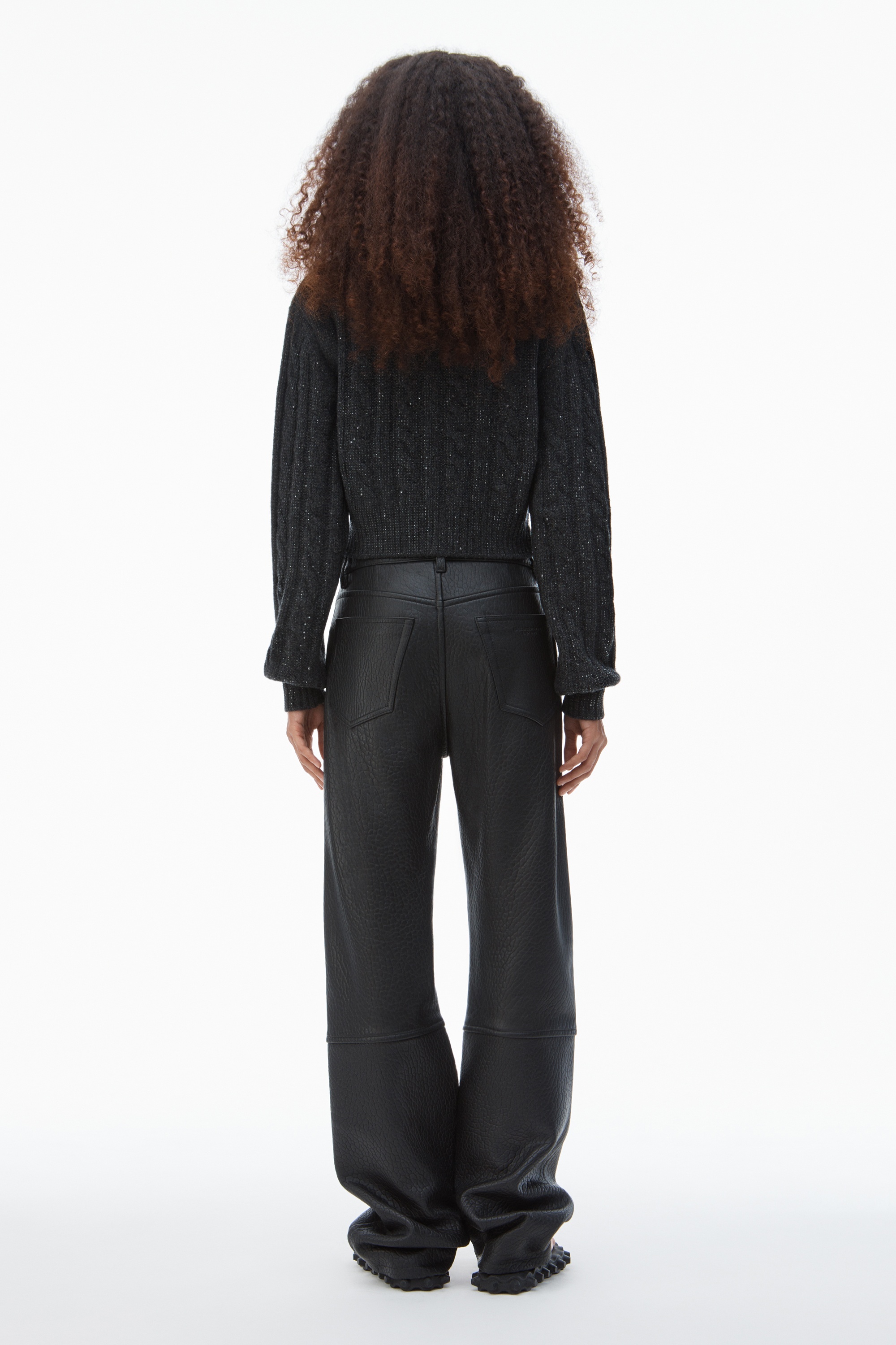 Clear Bead Hotfix Cable-Knit Cardigan in Boiled Wool - 4