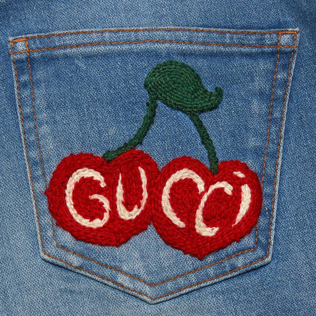 Washed denim shorts with Gucci cherry - 2