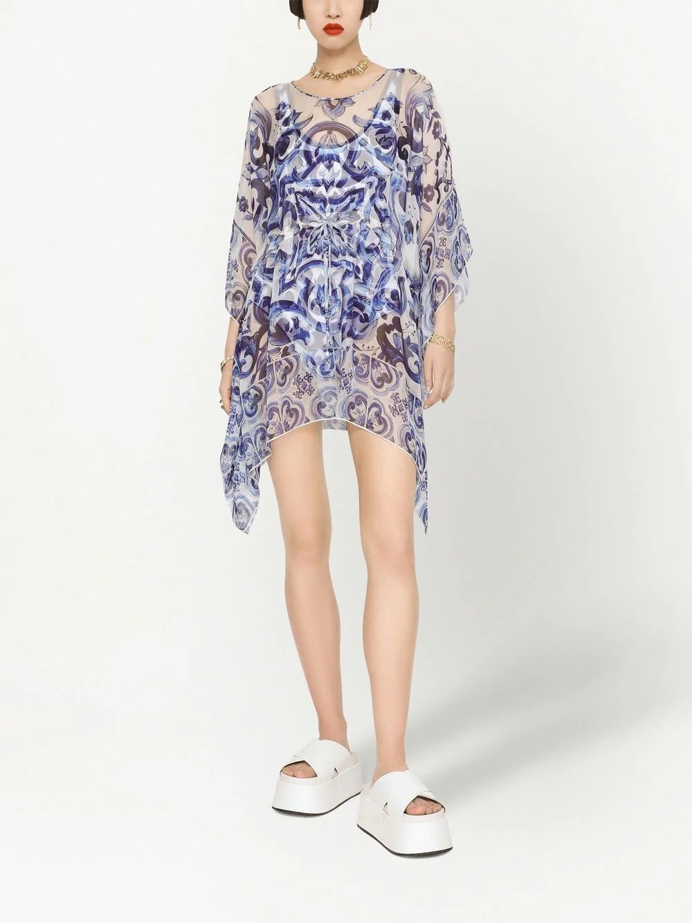 Majolica-print silk kaftan dress - 3