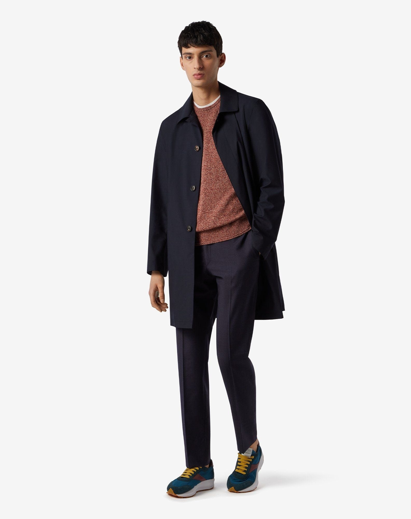 Lined navy blue viscose blend trench coat - 6