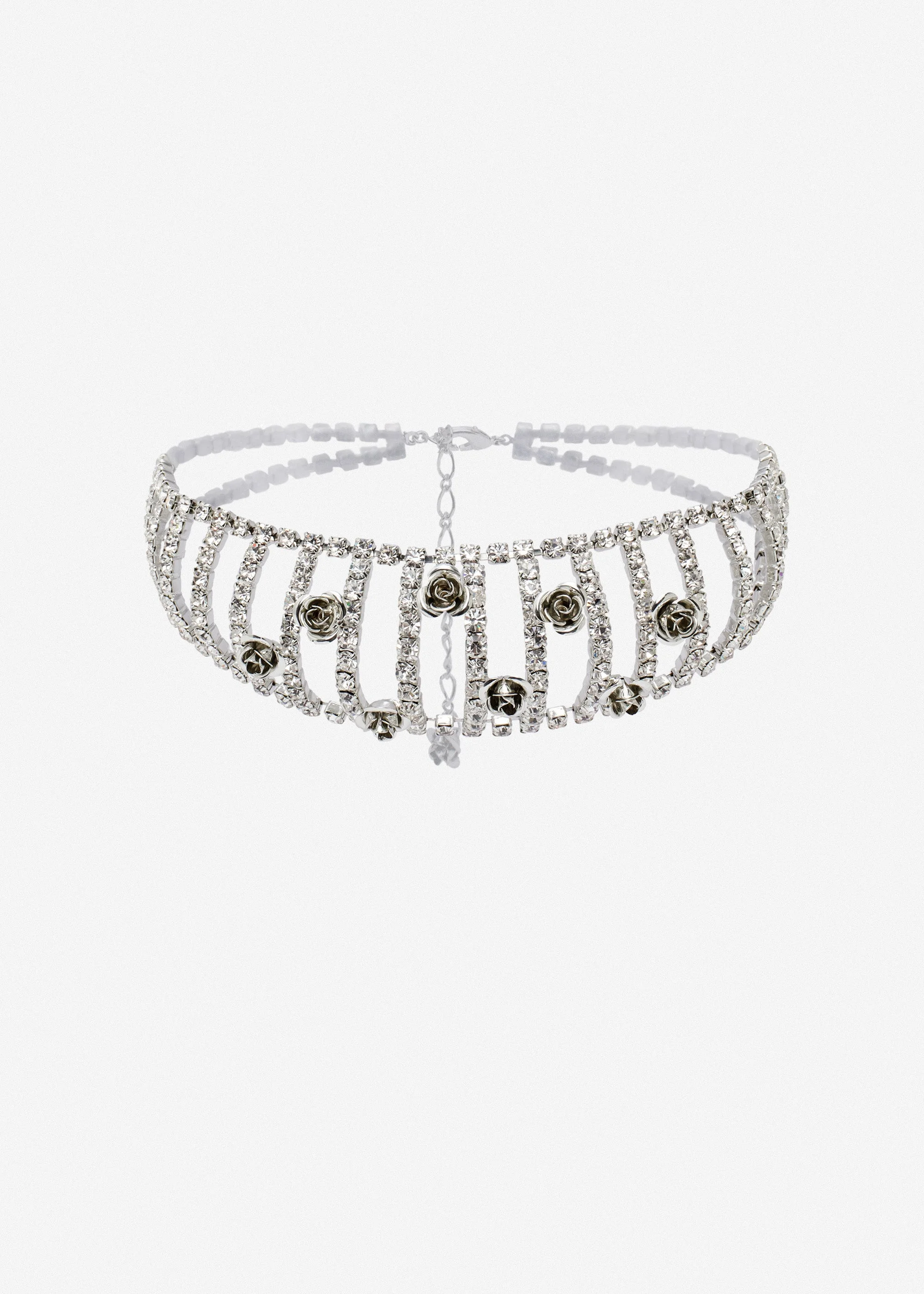 Crystal rose choker in silver - 1
