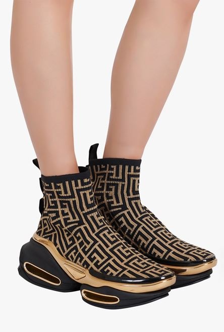 Bicolor black and gold knit B-Bold high-top sneakers - 8